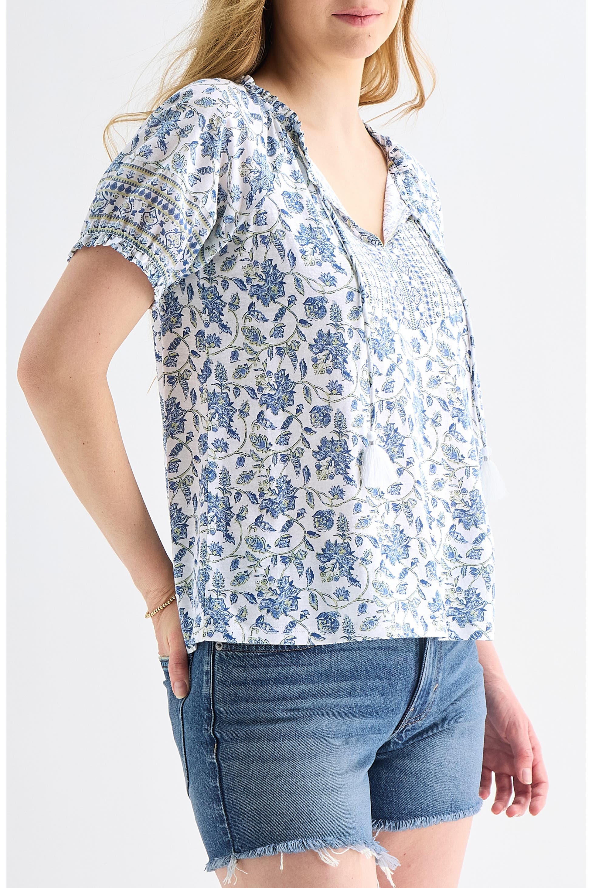 Lucky Brand Women's Short Sleeve Notch Neck - Blue Multi - Image 3
