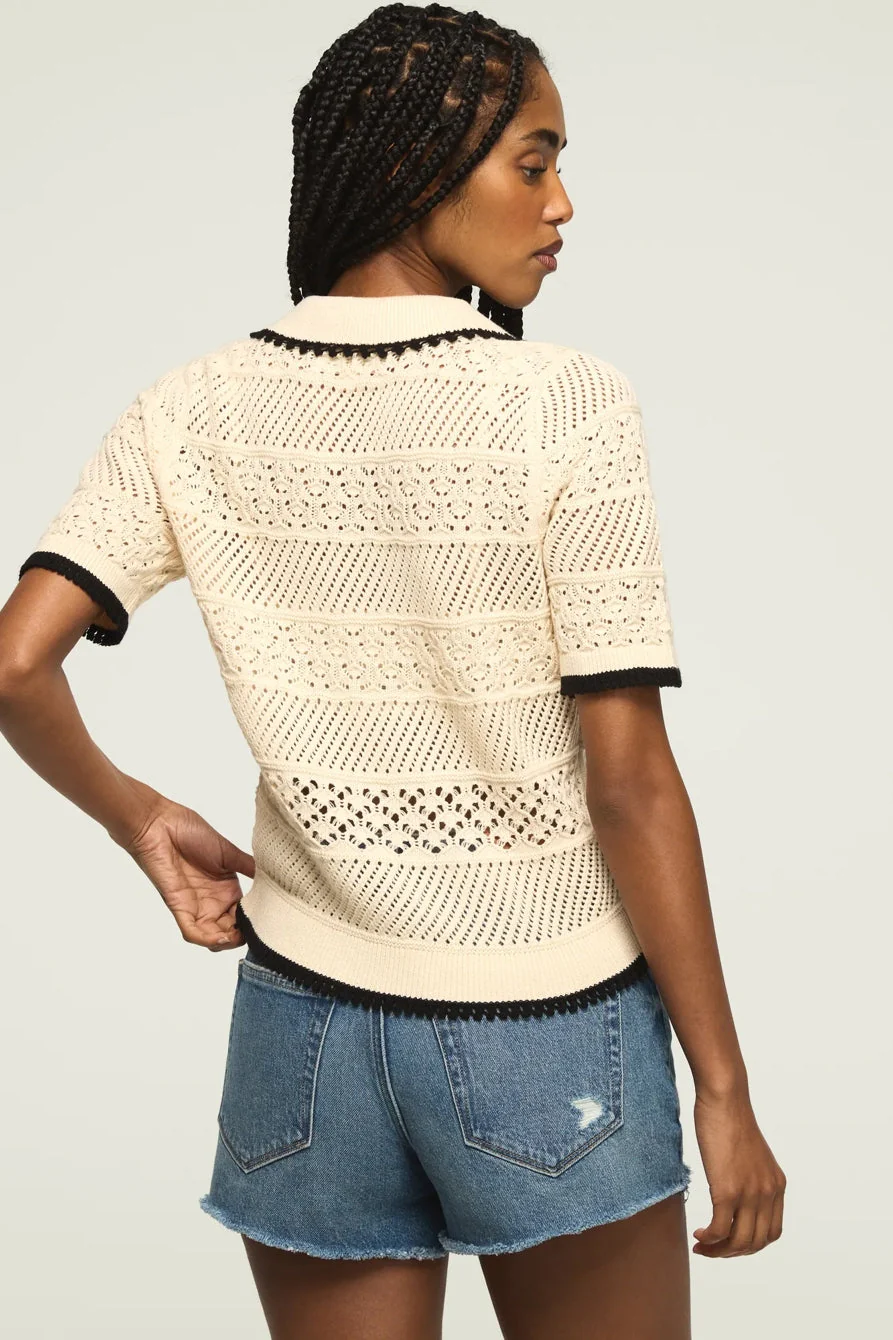 Lucky Brand Women's Lace Polo Sweater Tee - Whitecap Gray - Image 3