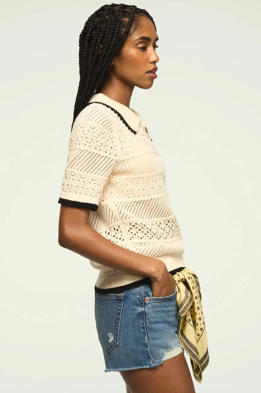 Lucky Brand Women's Lace Polo Sweater Tee - Whitecap Gray - Image 4