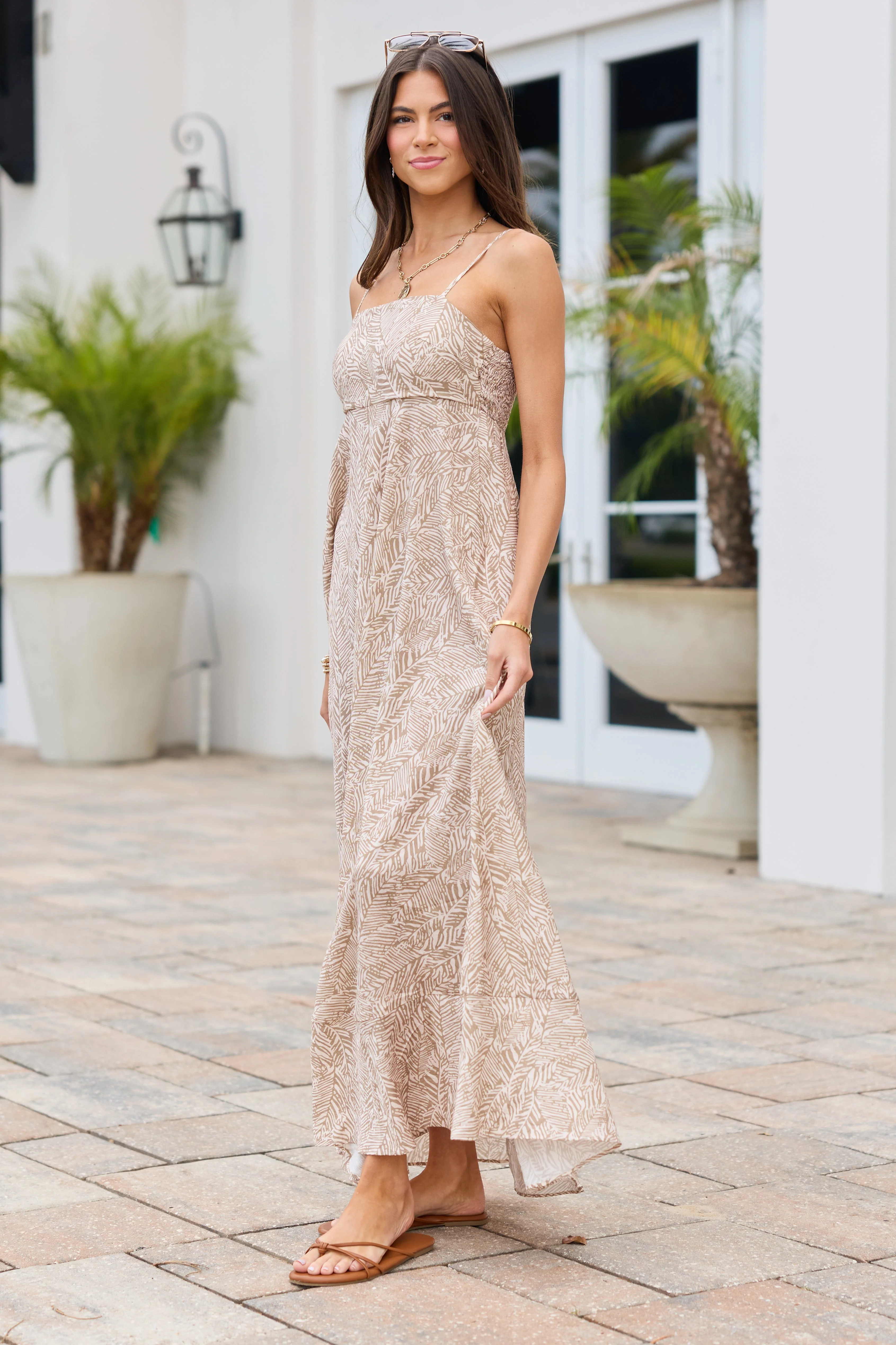 Adele Natural Palm Print Maxi Dress - Image 4