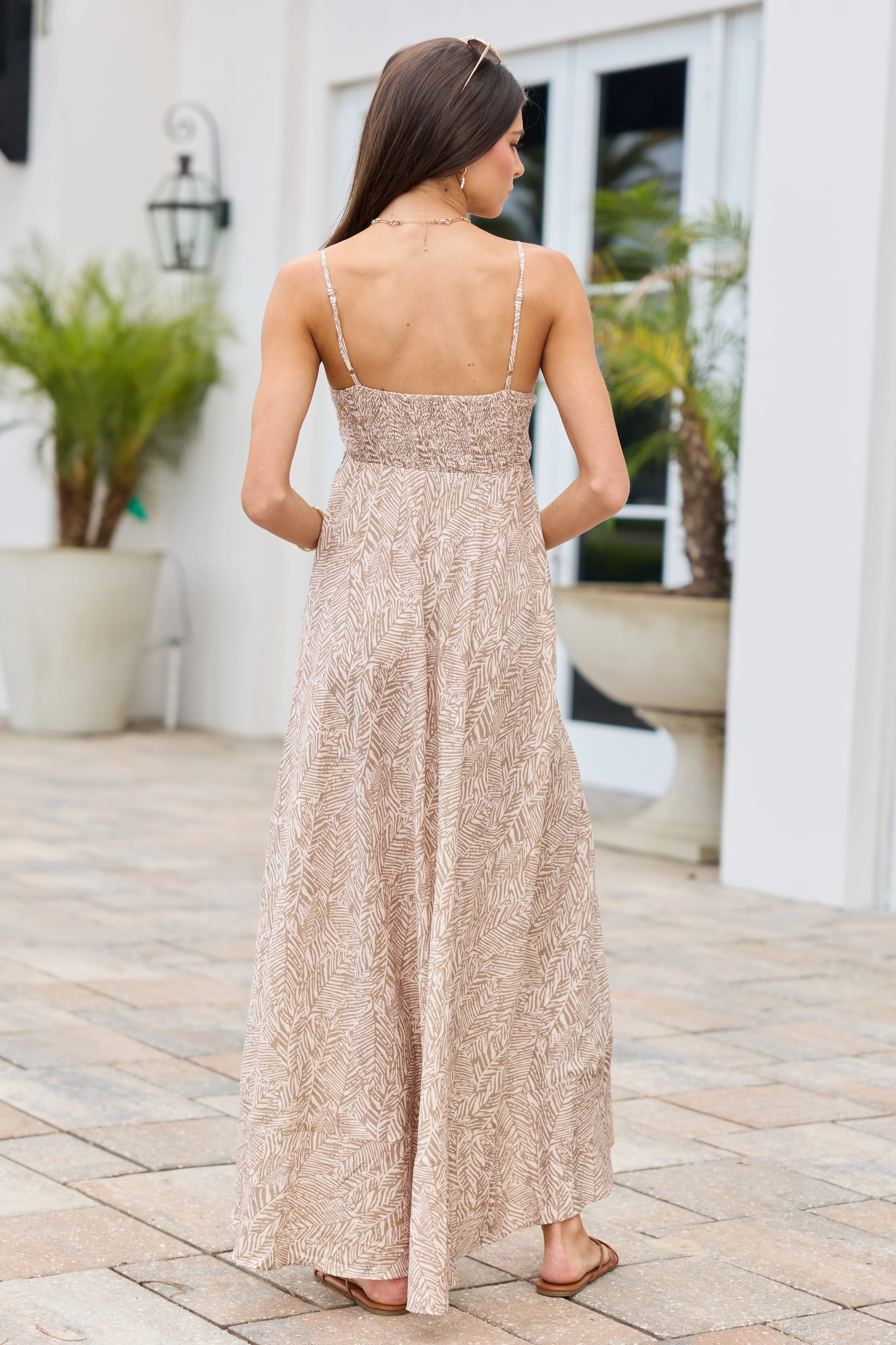 Adele Natural Palm Print Maxi Dress - Image 5