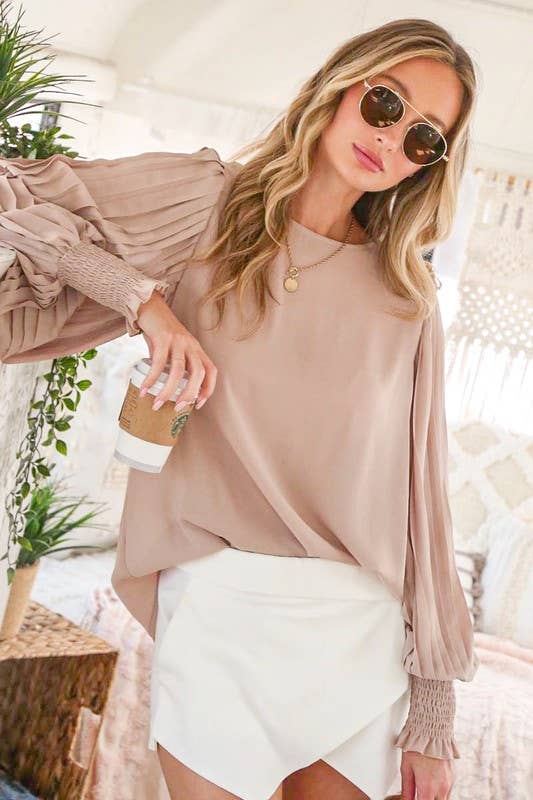 Anna Round Neck Smocking Detail Woven Top - Image 11