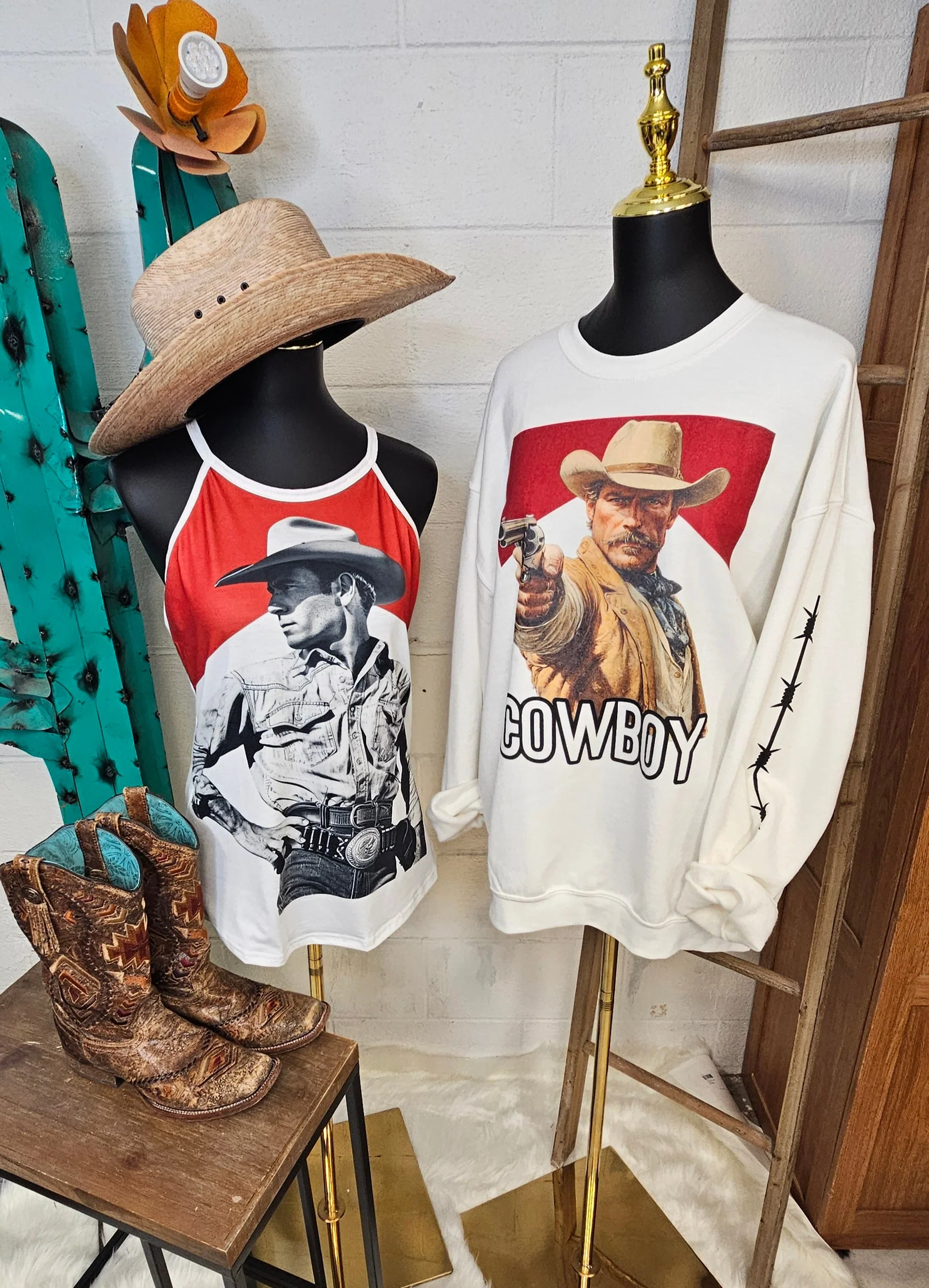 Baha Ranch Black White Cowboy Vintage Tank Top - Image 2