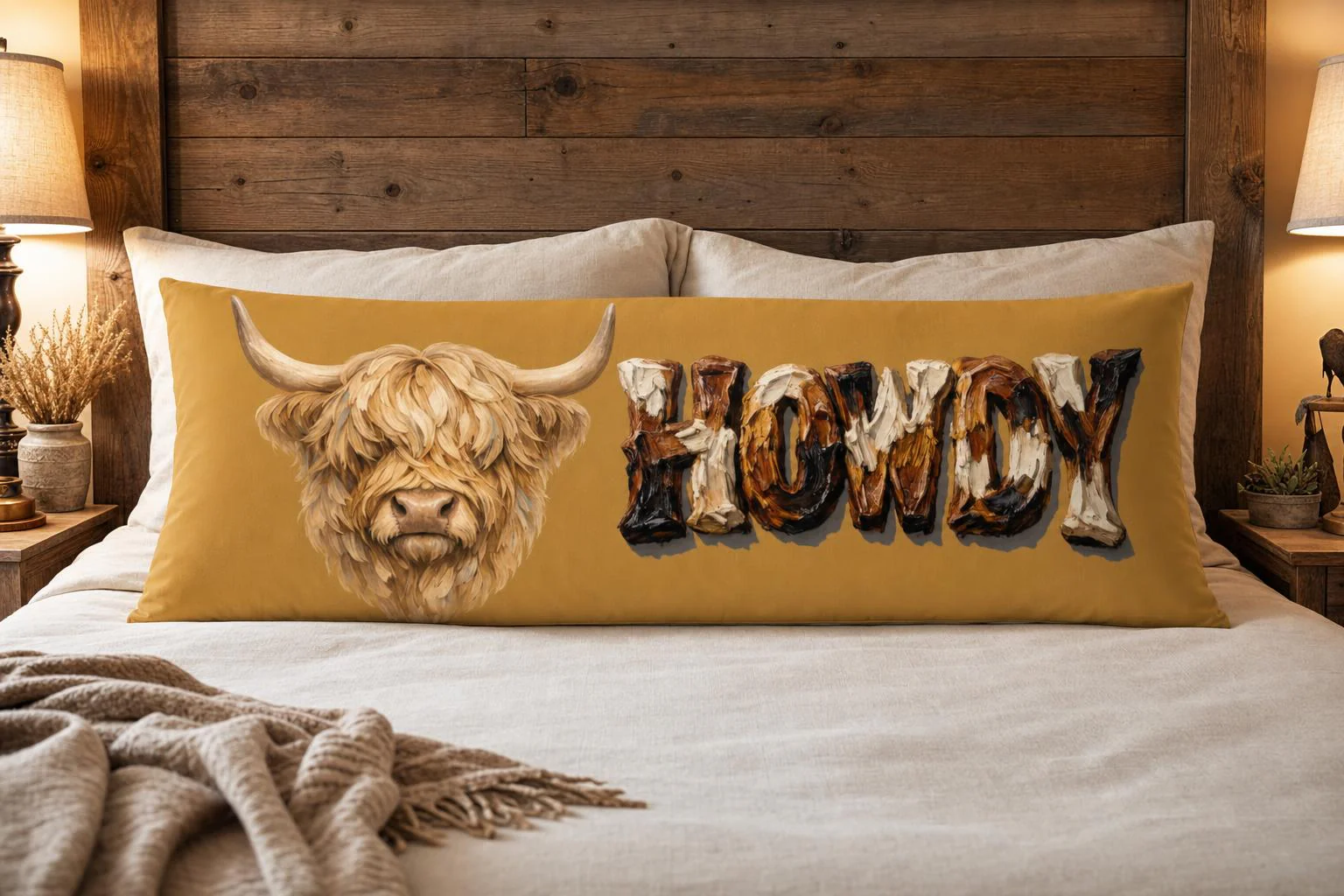 Baha Ranch Howdy Highland Western Body Pillow Made in America