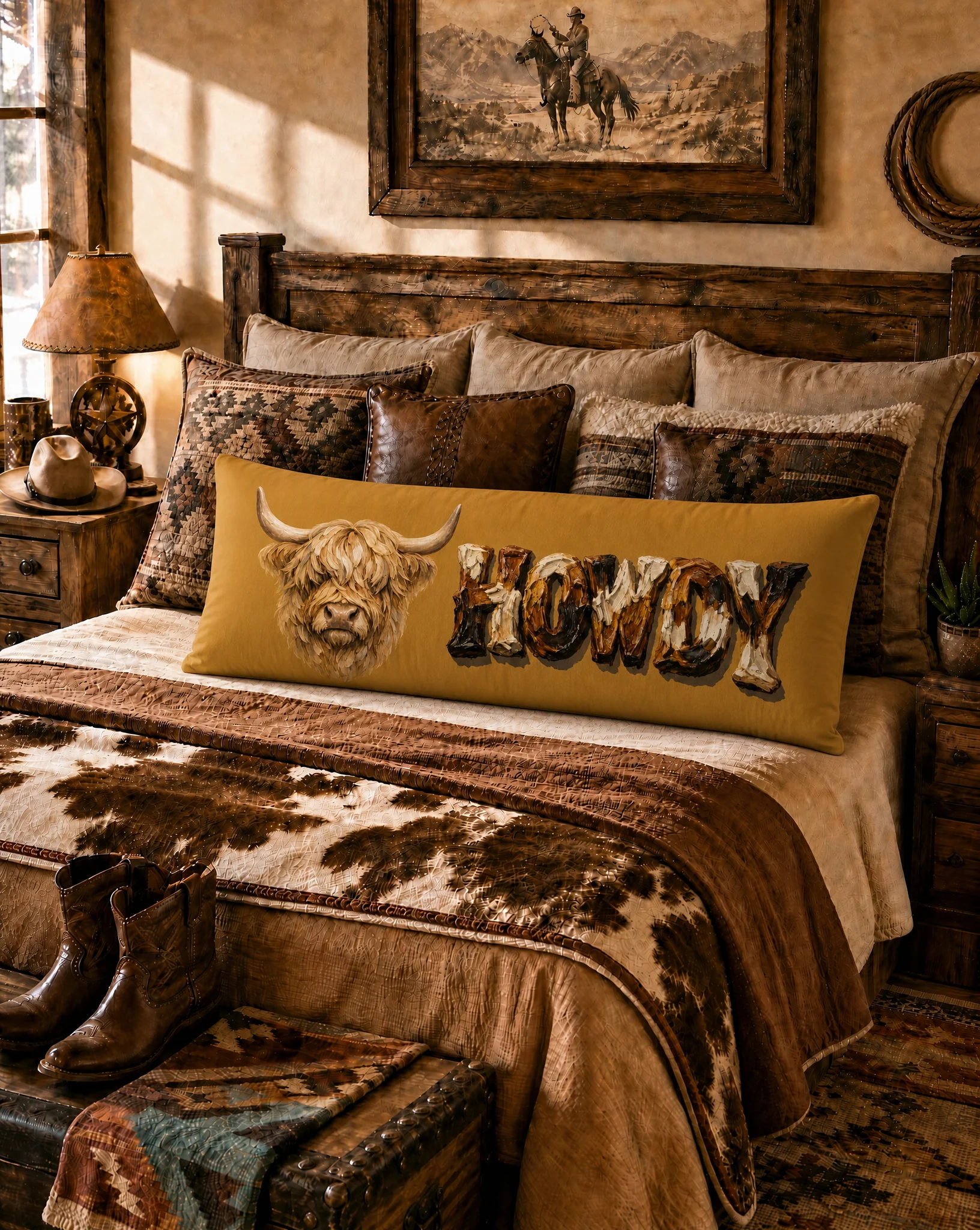 Baha Ranch Howdy Highland Western Body Pillow Made in America - Image 3