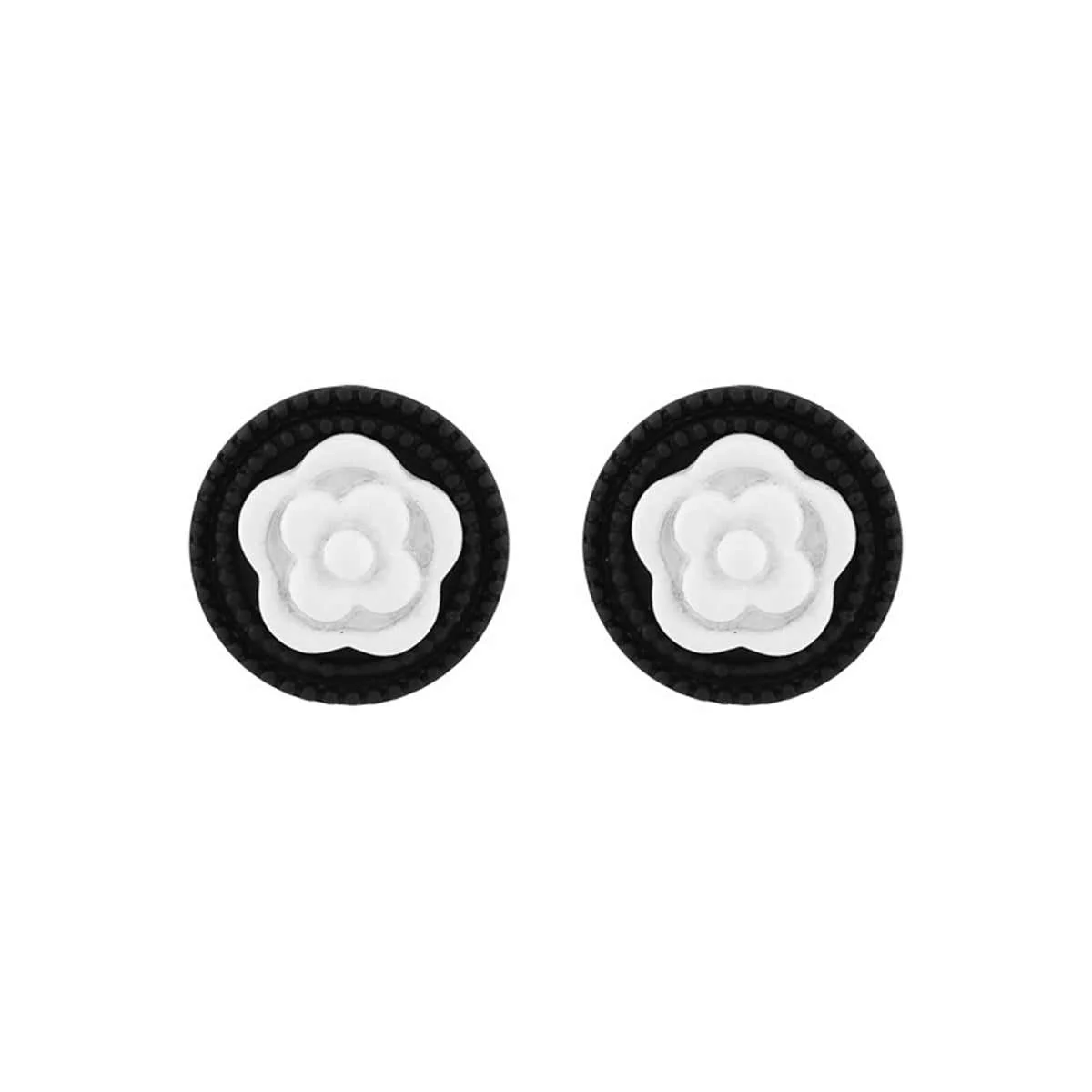 Black & White Camellia Stud Earrings - Image 3