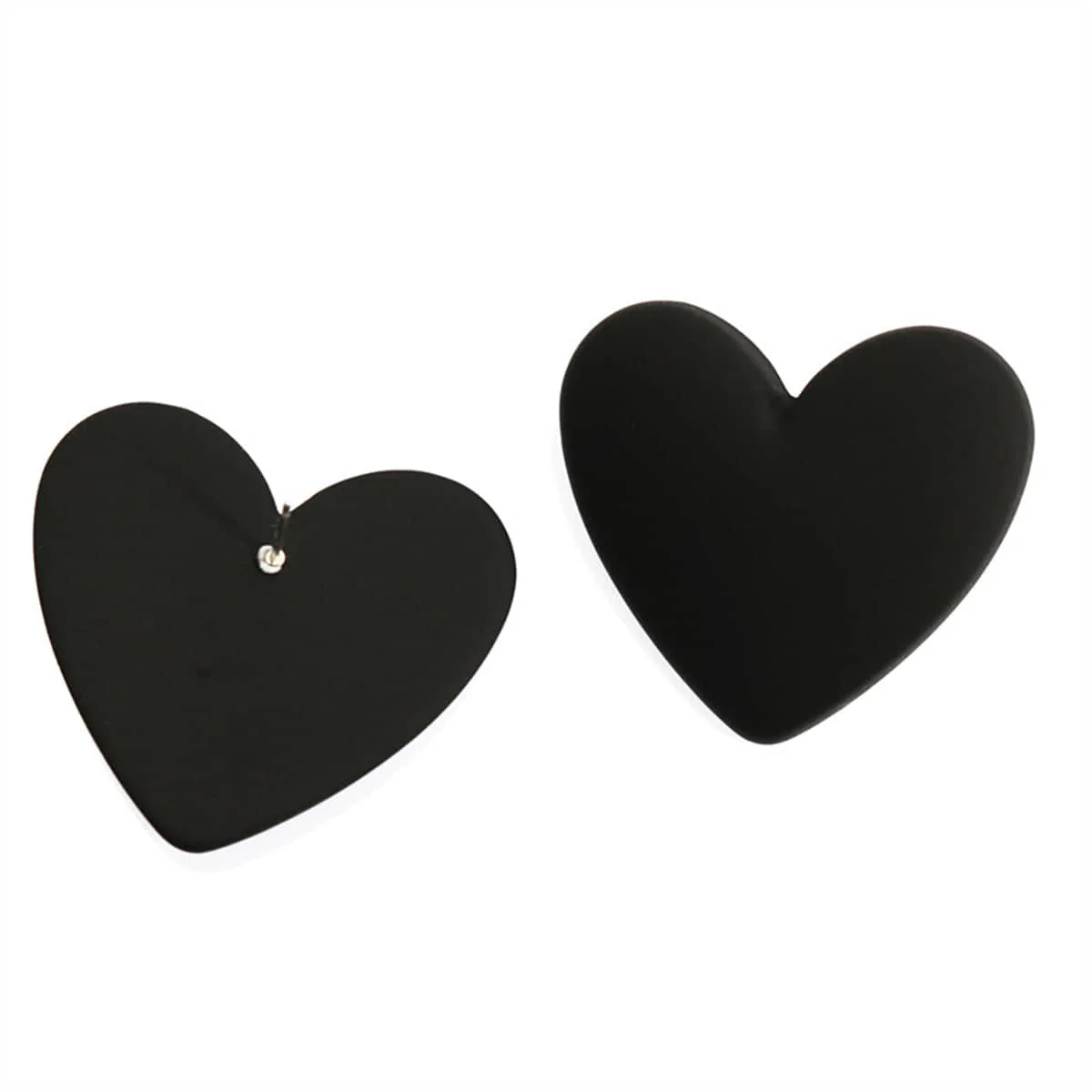 Black Acrylic & Silvertone Heart Stud Earrings - Image 2