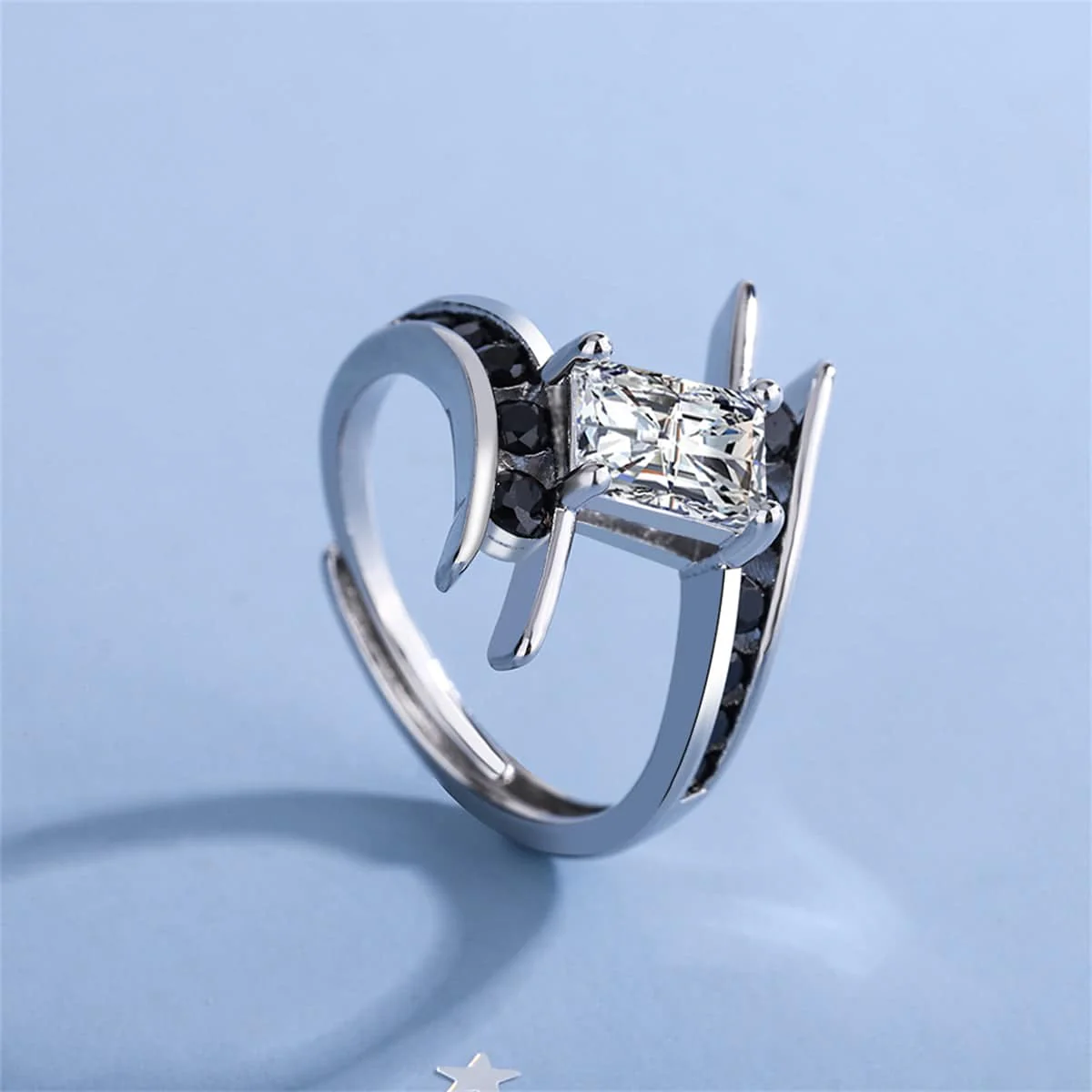 Black Cubic Zirconia & Crystal Silvertone Ring