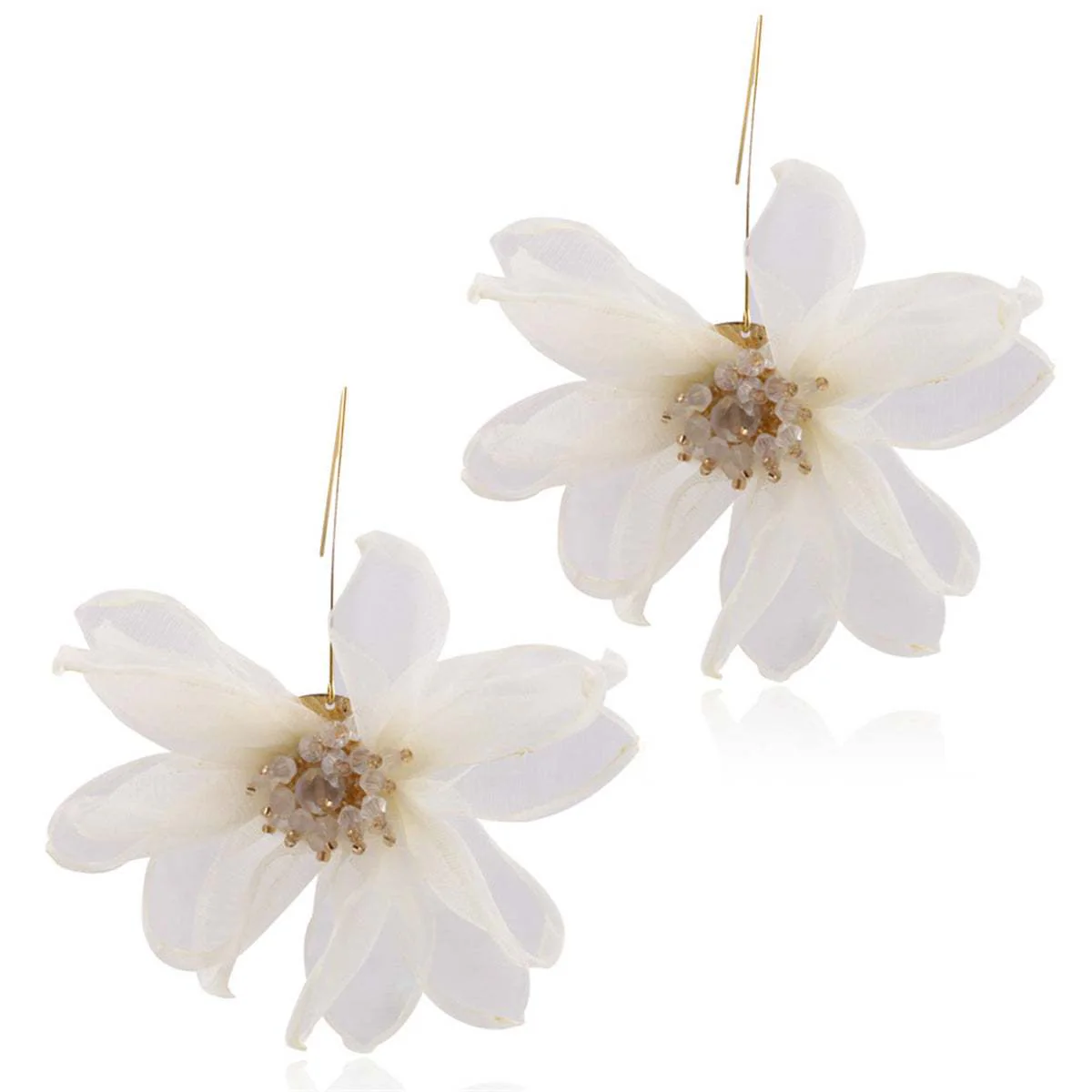 Black Polyster & Acrylic Goldtone Flower Huggie Earring - Image 3