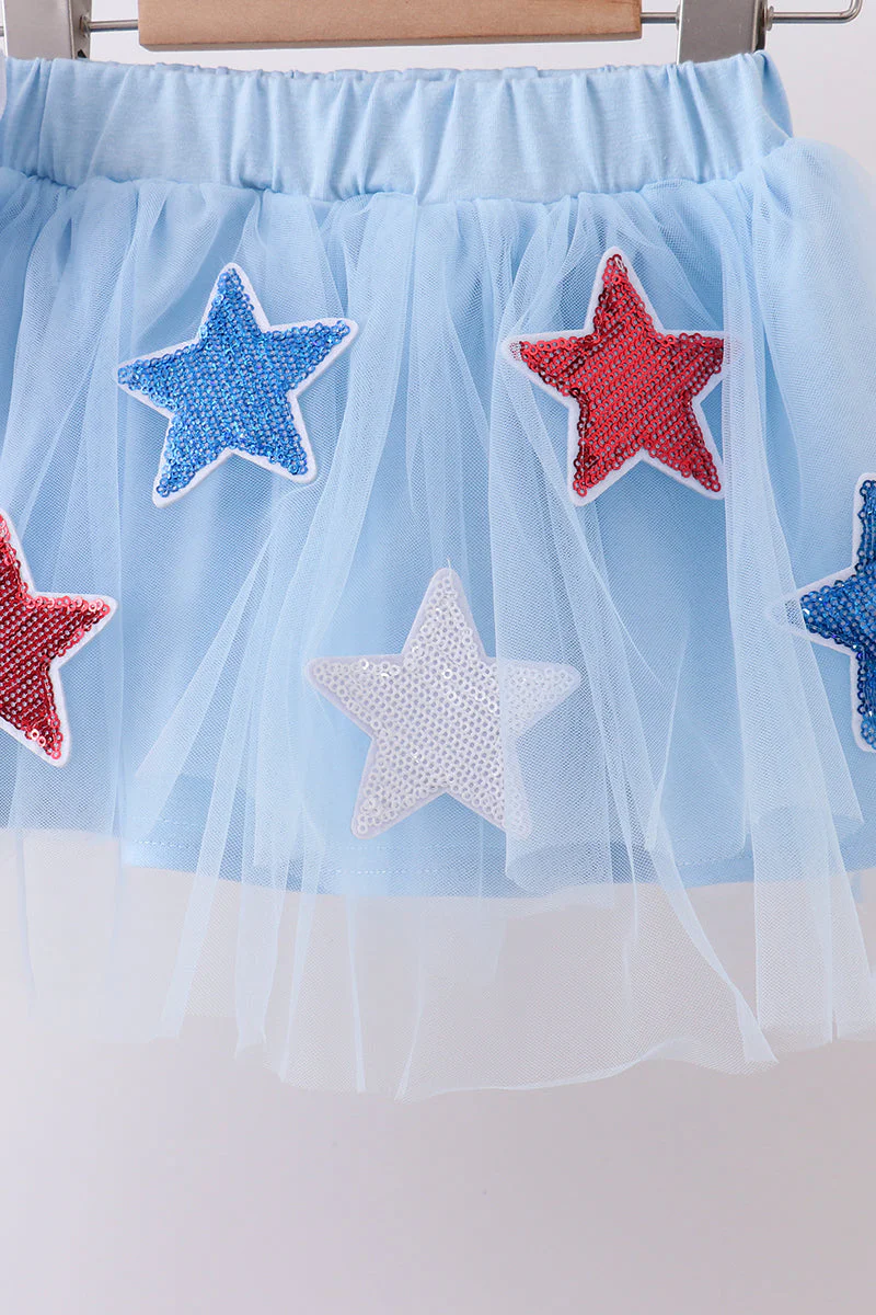 Blue bow star sequin skort set - Image 4