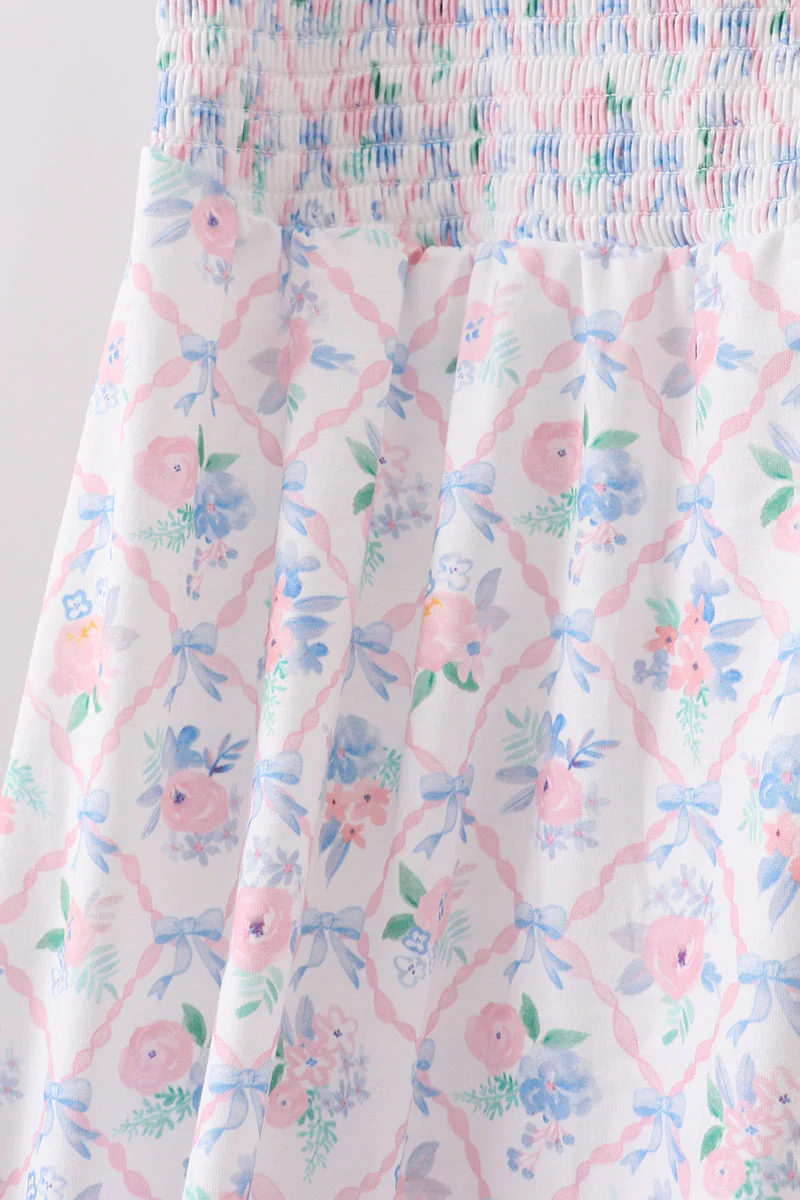 Blue Floral Smocked Mom Dress - Image 3