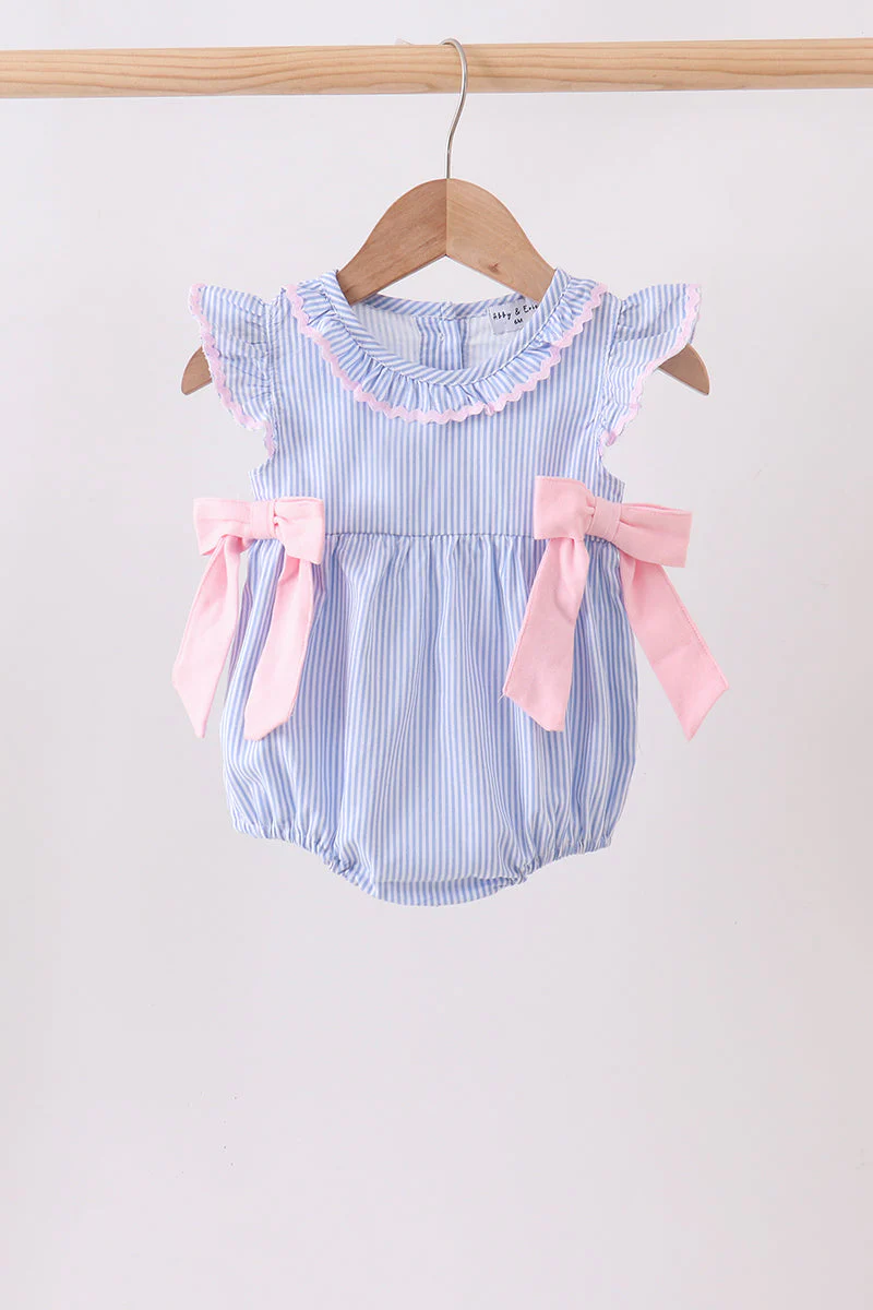 Blue Stripe Bow Ruffle Bubble