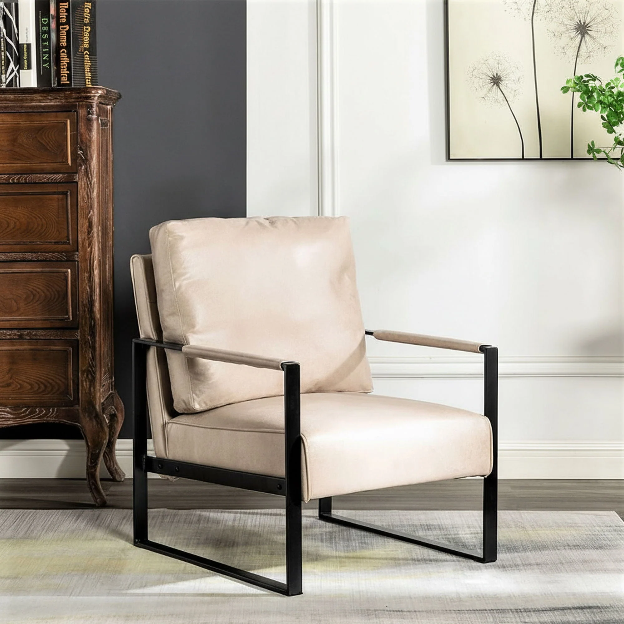 Classic Mid Century Modern Accent Chair With Durable Square Metal Frame, Armchair - Image 3