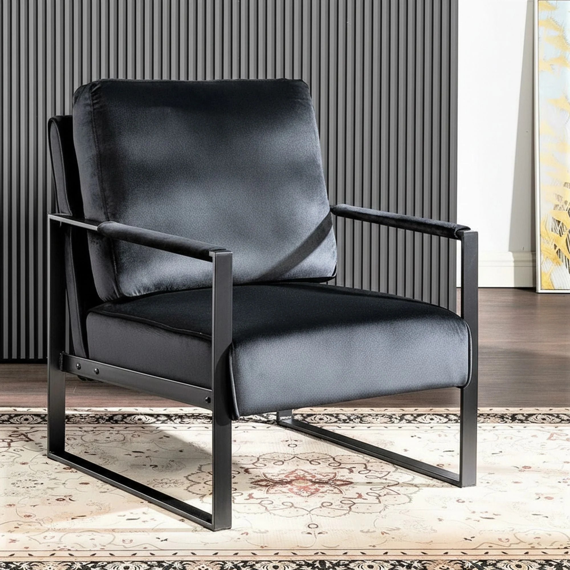 Classic Mid Century Modern Accent Chair With Durable Square Metal Frame, Armchair - Image 4