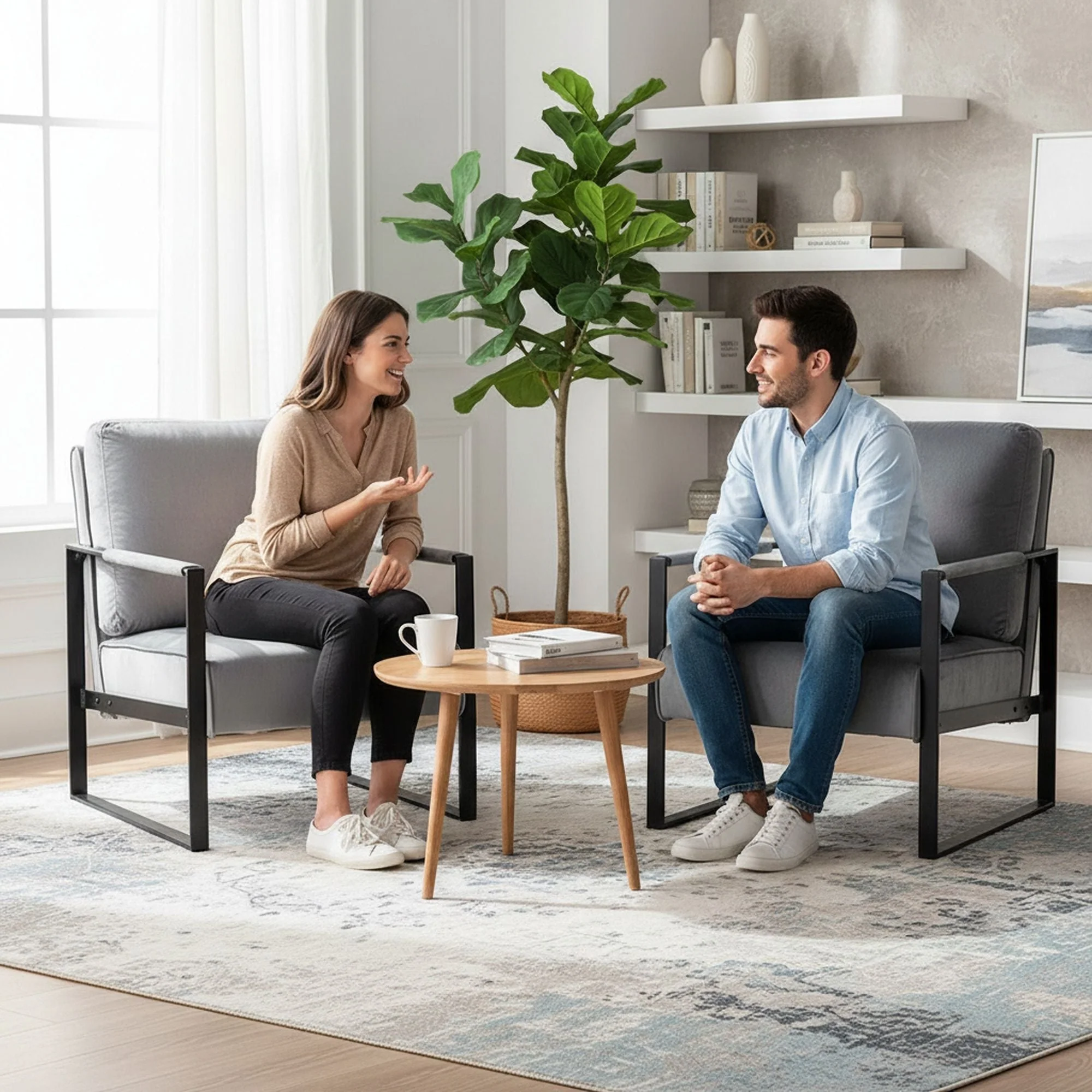 Classic Mid Century Modern Accent Chair With Durable Square Metal Frame, Armchair - Image 5