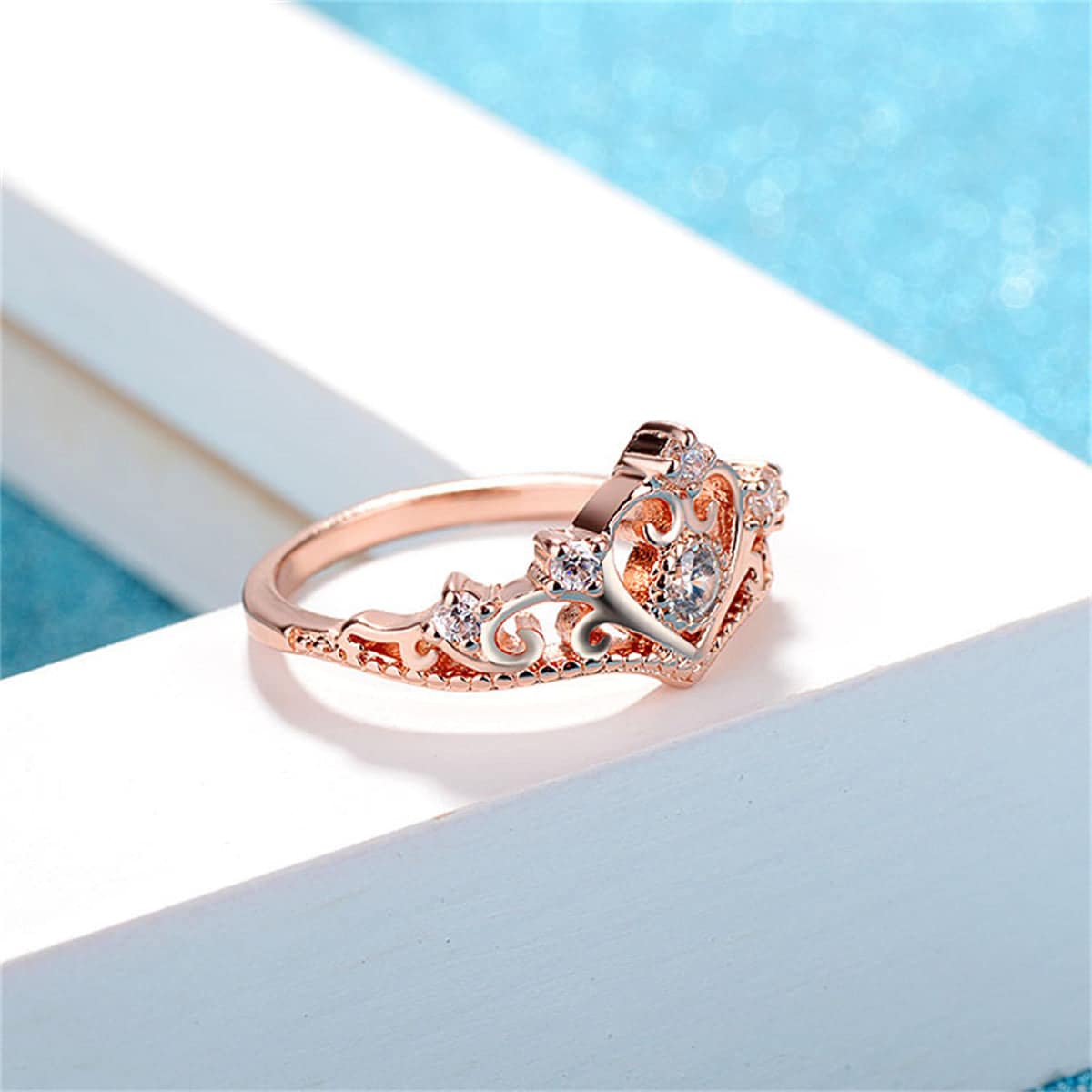 Crystal & Cubic Zirconia Rose Goldtone Crown Ring - Image 5