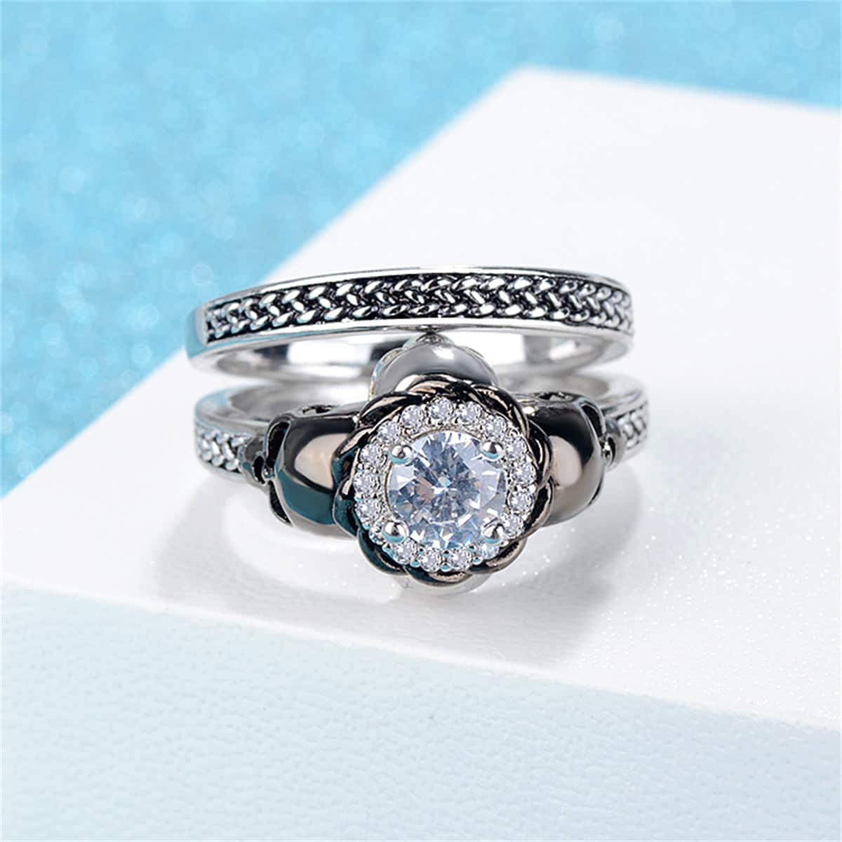 Crystal & Cubic Zirconia Skull Ring Set - Image 5