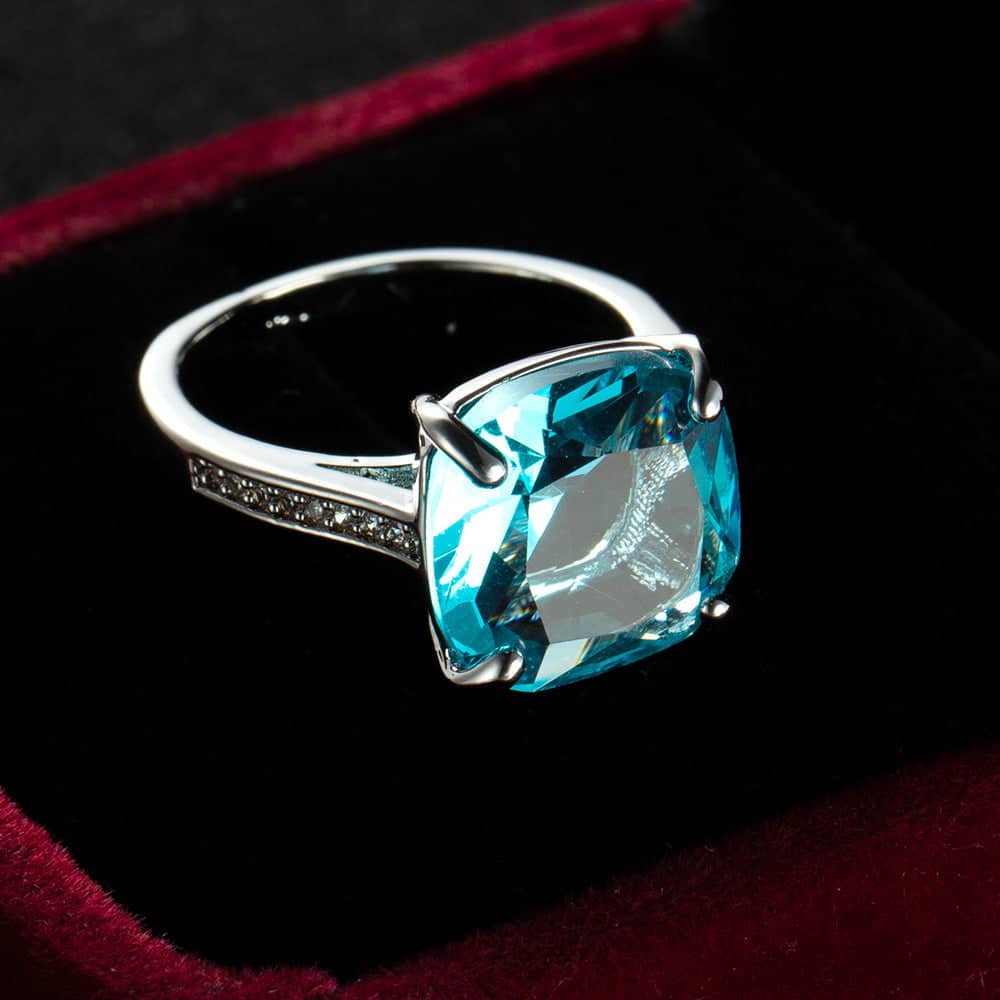 Cubic Zirconia & Sea Blue Princess-Cut Crystal Prong-Set Ring - Image 2