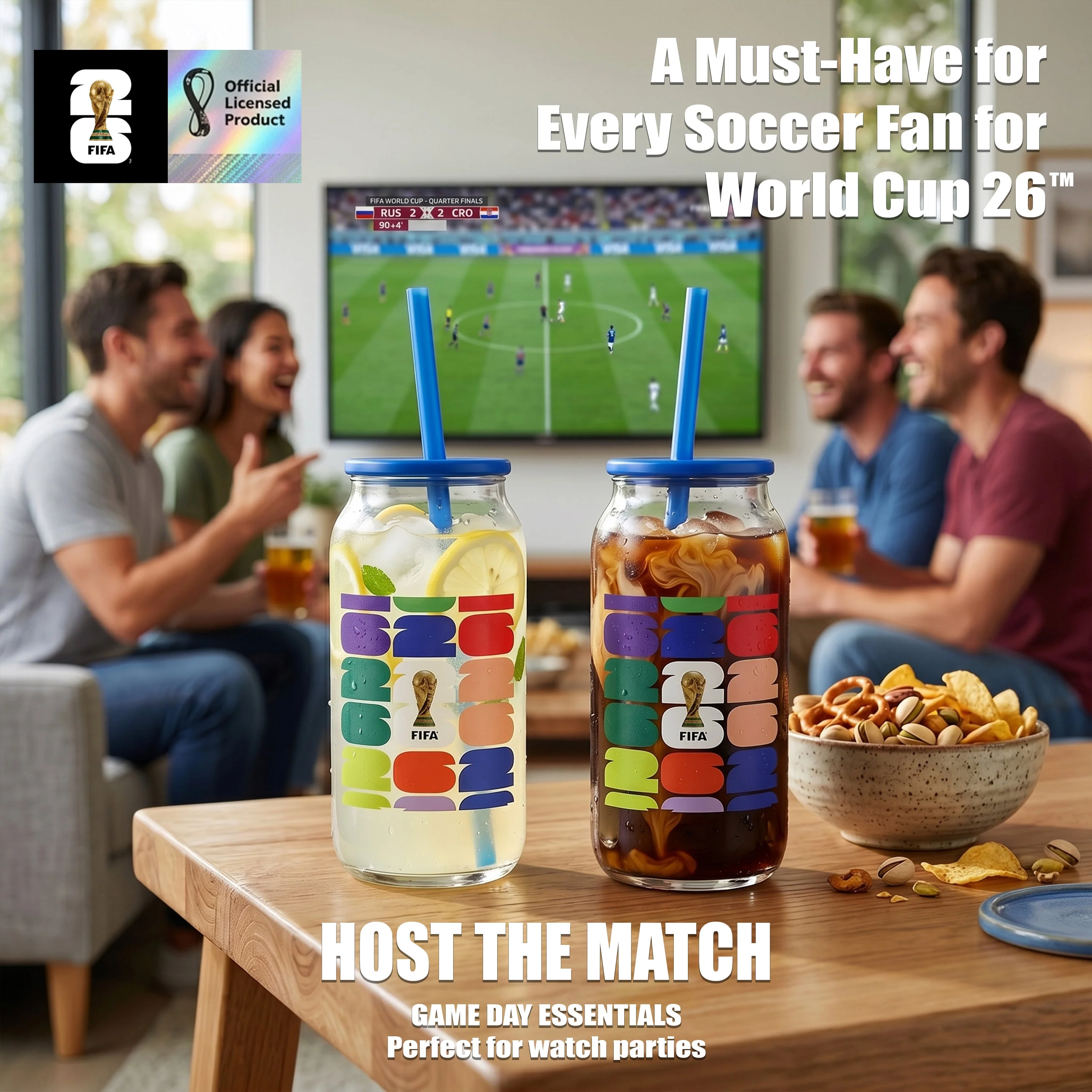 FIFA Trophy Glass Sipper with Blue Plastic Lid & Straw 18 OZ. - Image 4