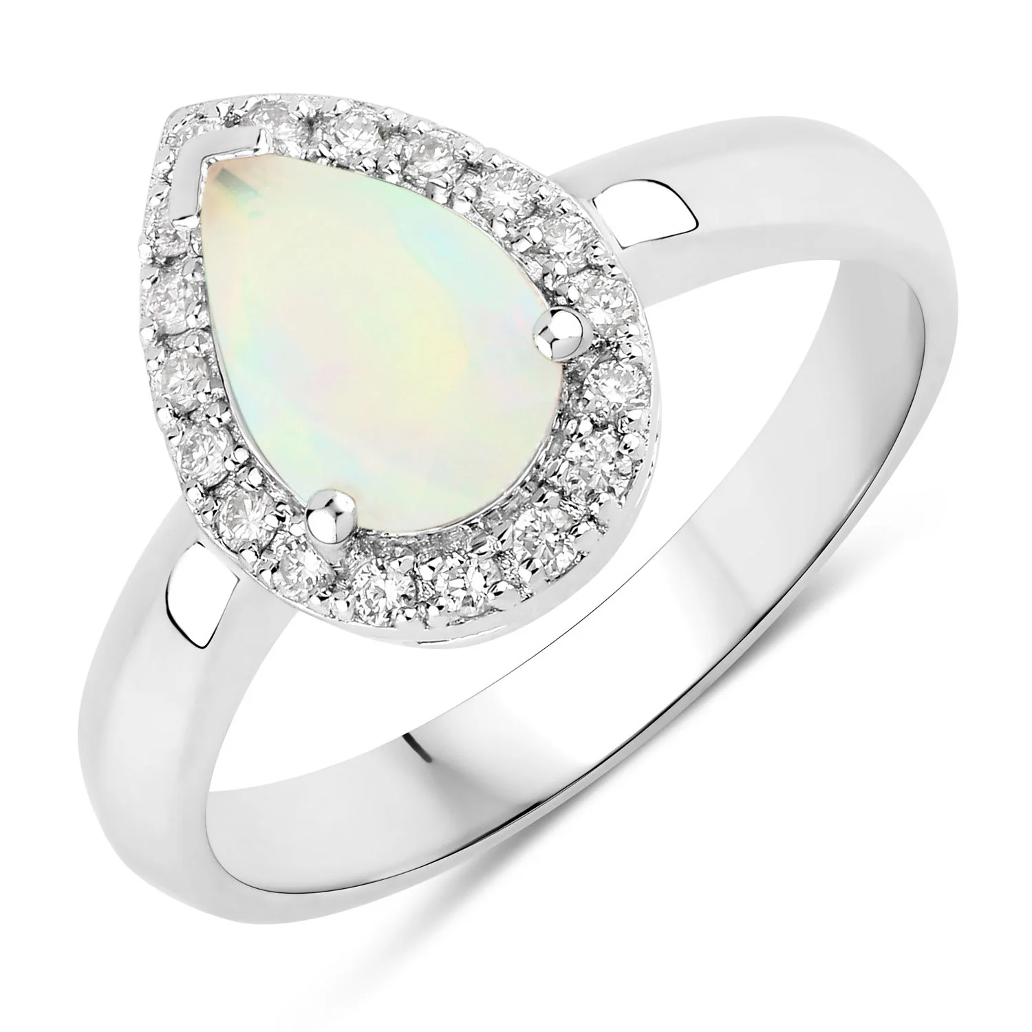 Fine Color Jewels 1.08 Ct Genuine Ethiopian Opal and Lab Grown Diamond Silver Ring