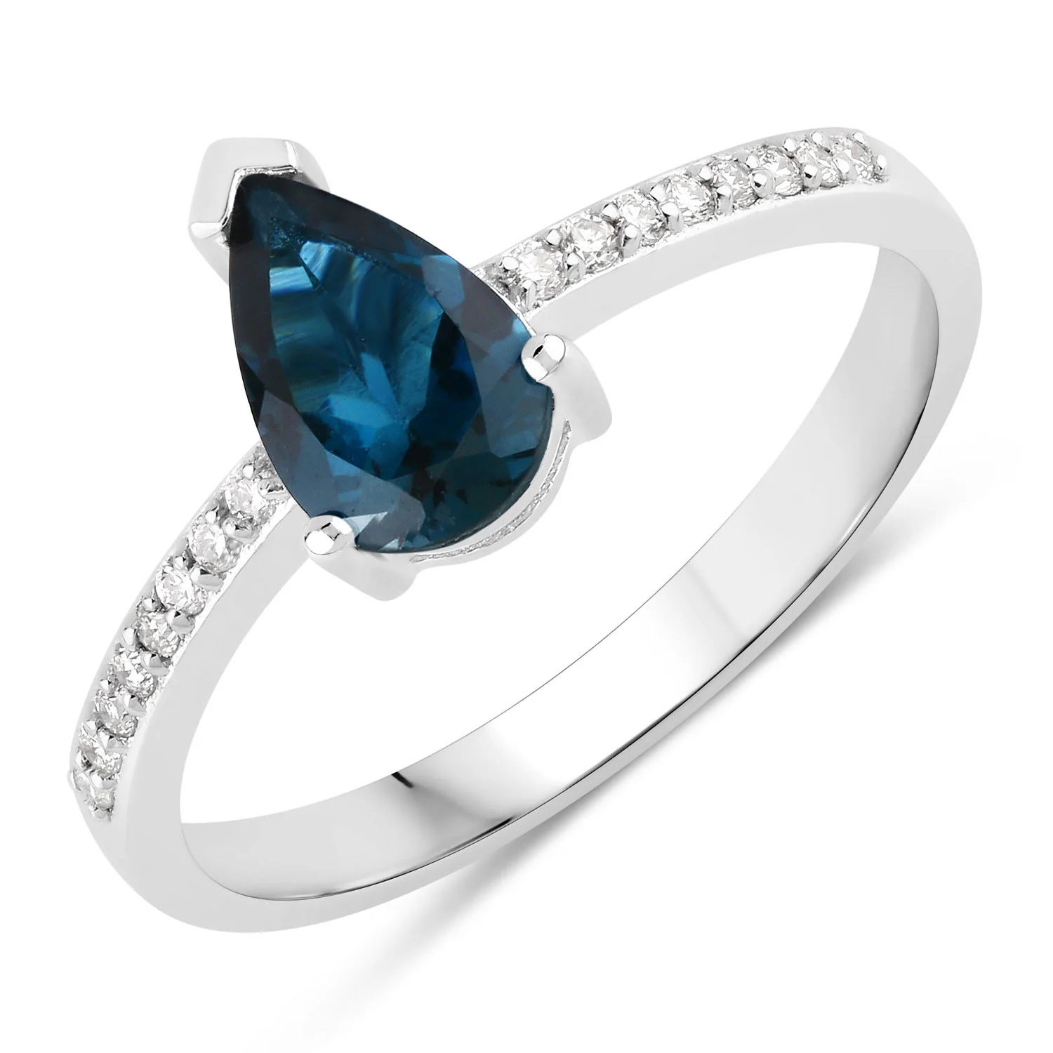 Fine Color Jewels 1.10 Ct Genuine London Blue Topaz and Lab Grown Diamond Silver Ring