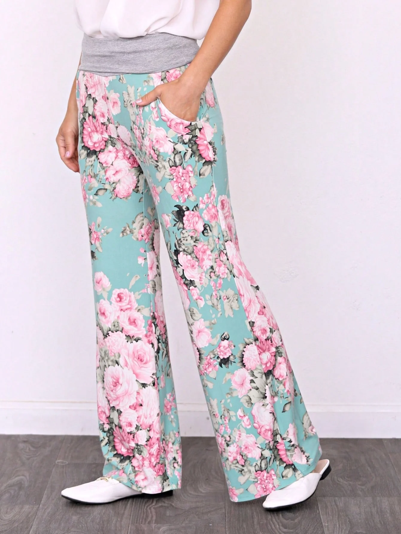 Floral Drawstring Fold Over Band Wide Leg Lounge Pants - Image 39