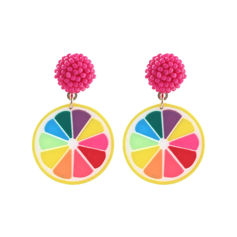 Fuchsia & Howlite Goldtone Rainbow Lemon Drop Earrings - Image 2