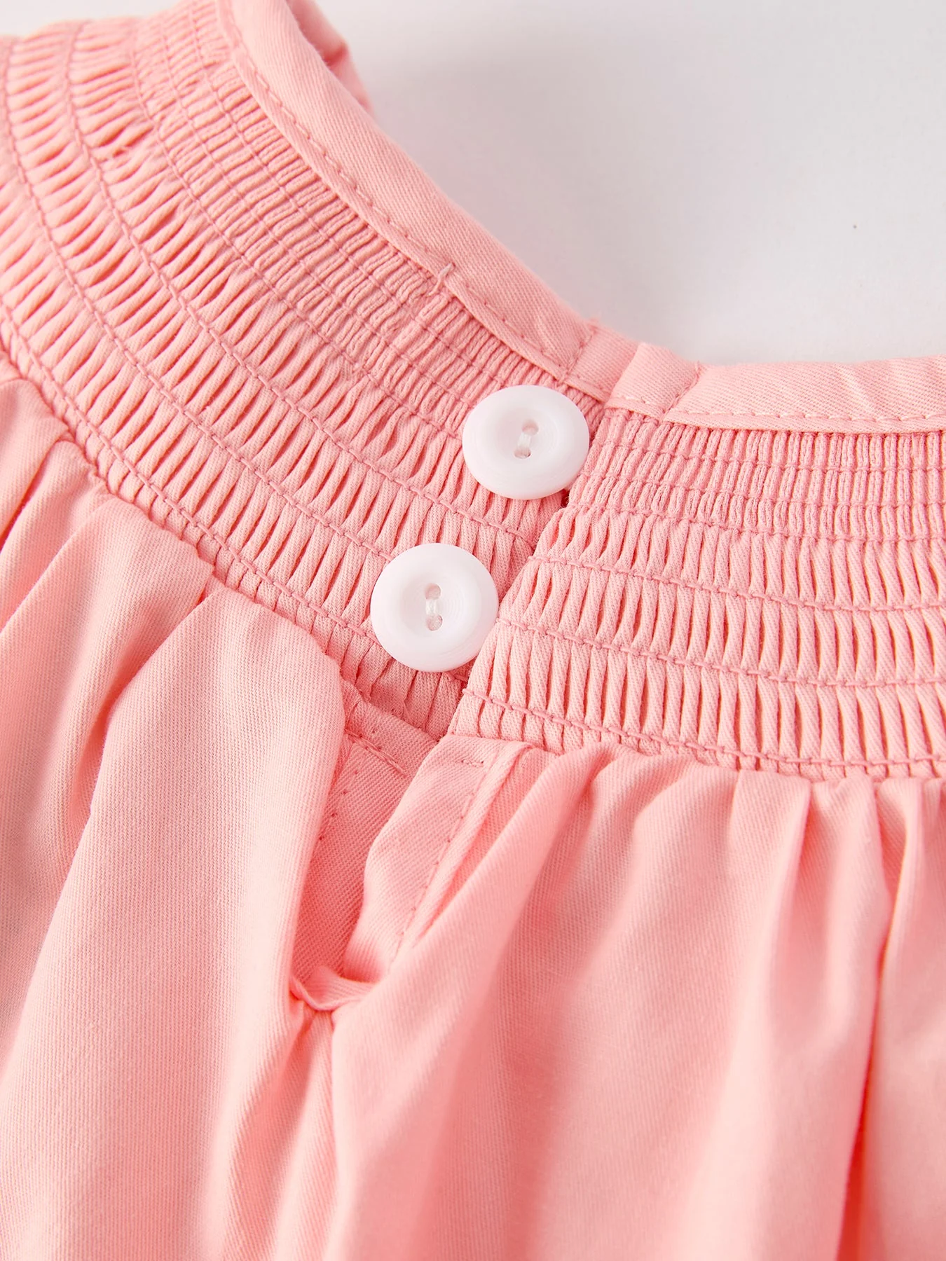 Girls Horse Smocking Embroidered Coral Dress - Image 5