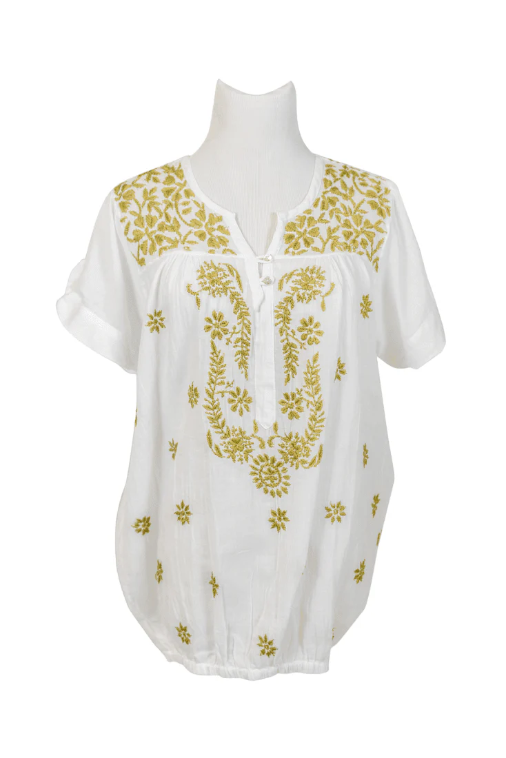La Chic Women's Embroidered Cotton Short Sleeves Baggy Top - Image 2
