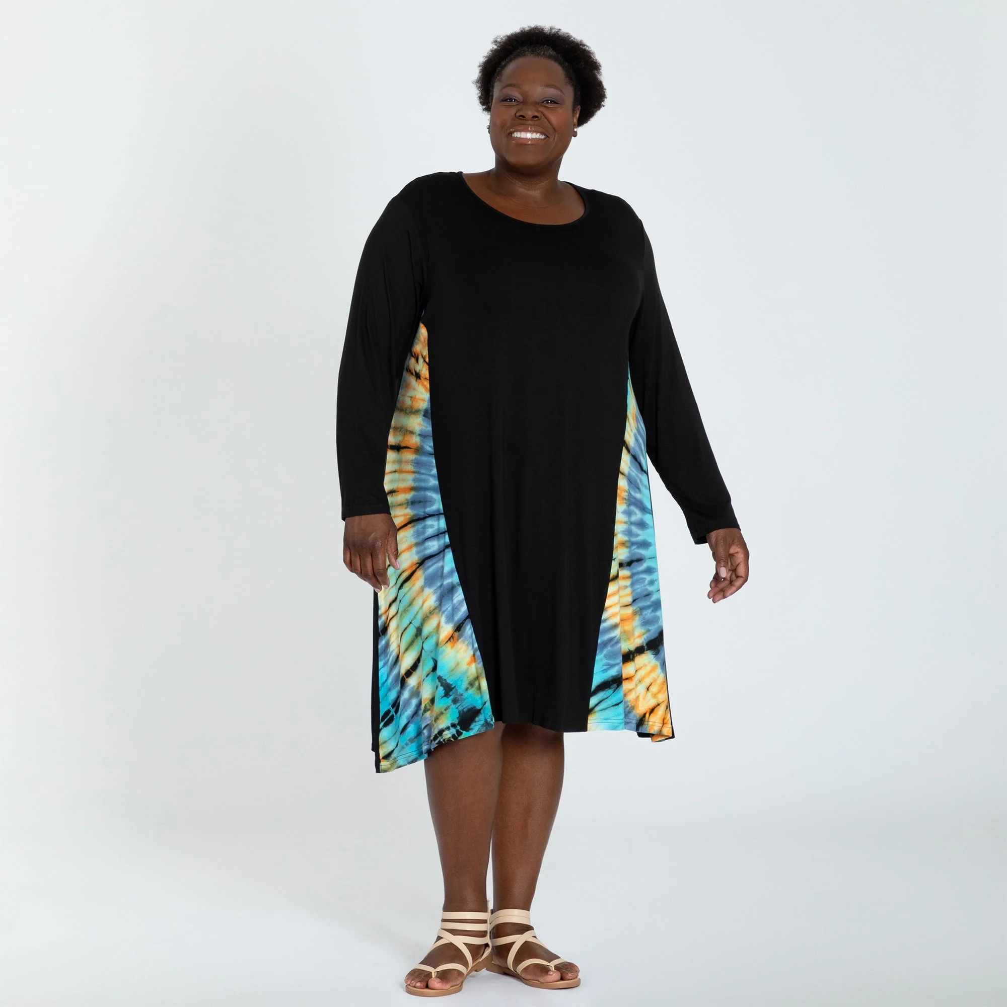 Long Sleeve Tie-Dye Side Panel Dress - Image 9