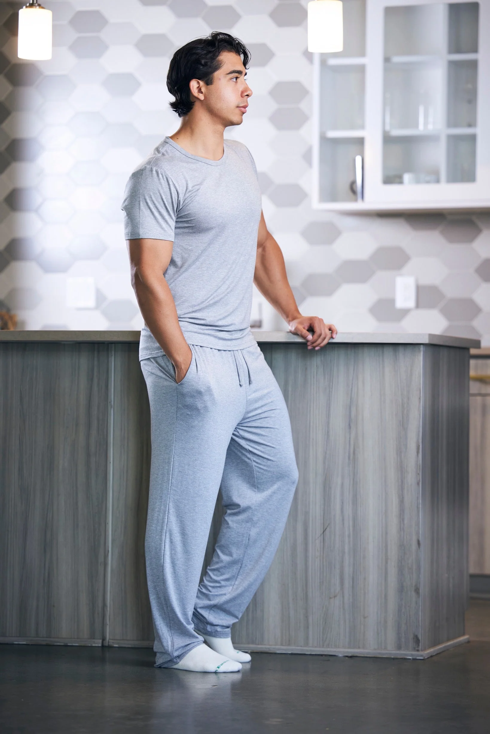 Men's Soft Bamboo Lounge Pajama Set - Short Sleeve Top & Pants - Image 6