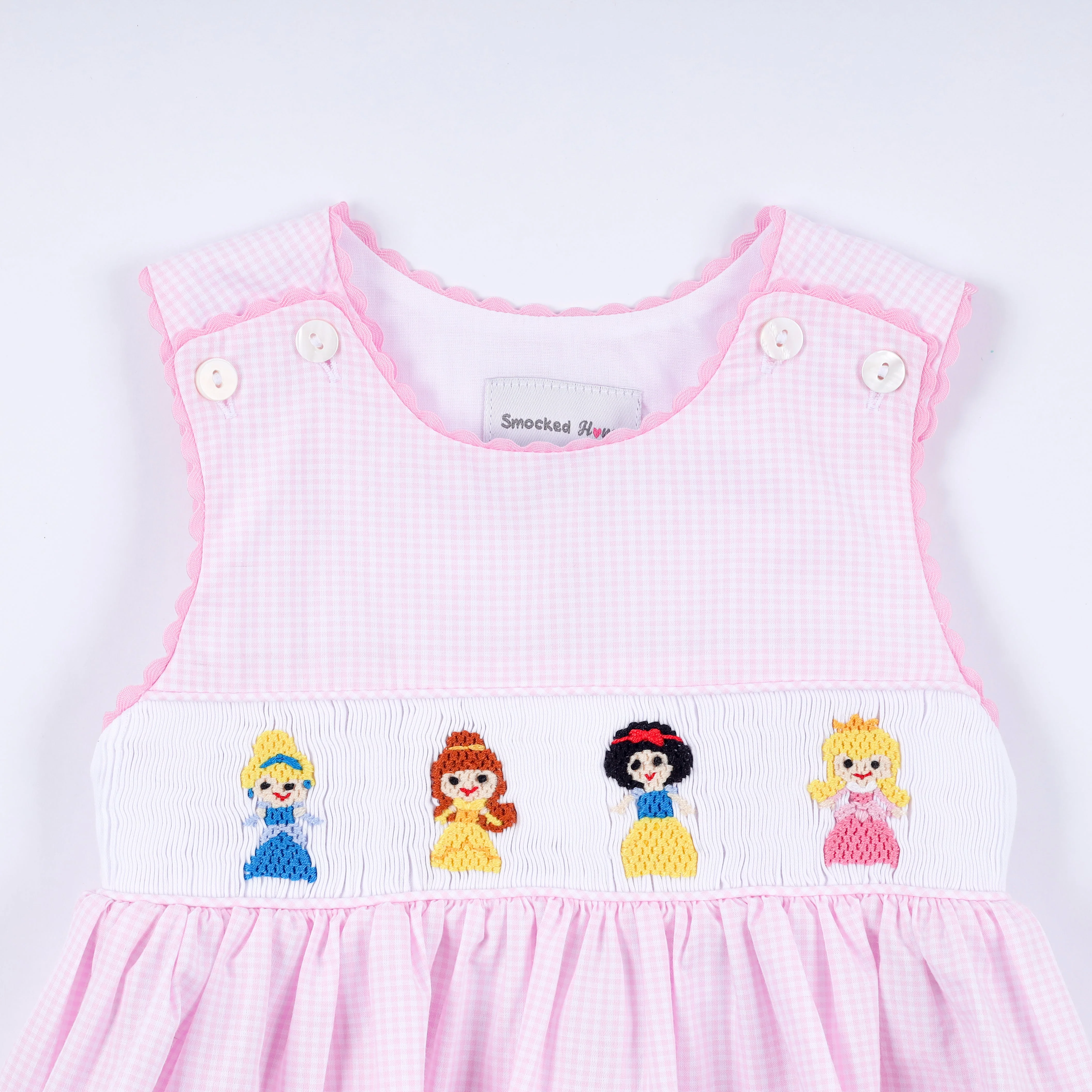 Pink princess hand smocked plaid bloomer set - Image 2