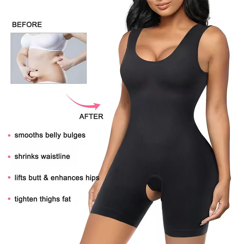 Plus Size Camisole Shapewear Bodysuit – Tummy Control Butt Lift Breast Support Open-Crotch Body Shaper for Women - Image 3