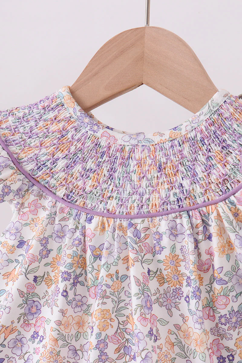 Purple Floral Smocked Bloomer Set - Image 5