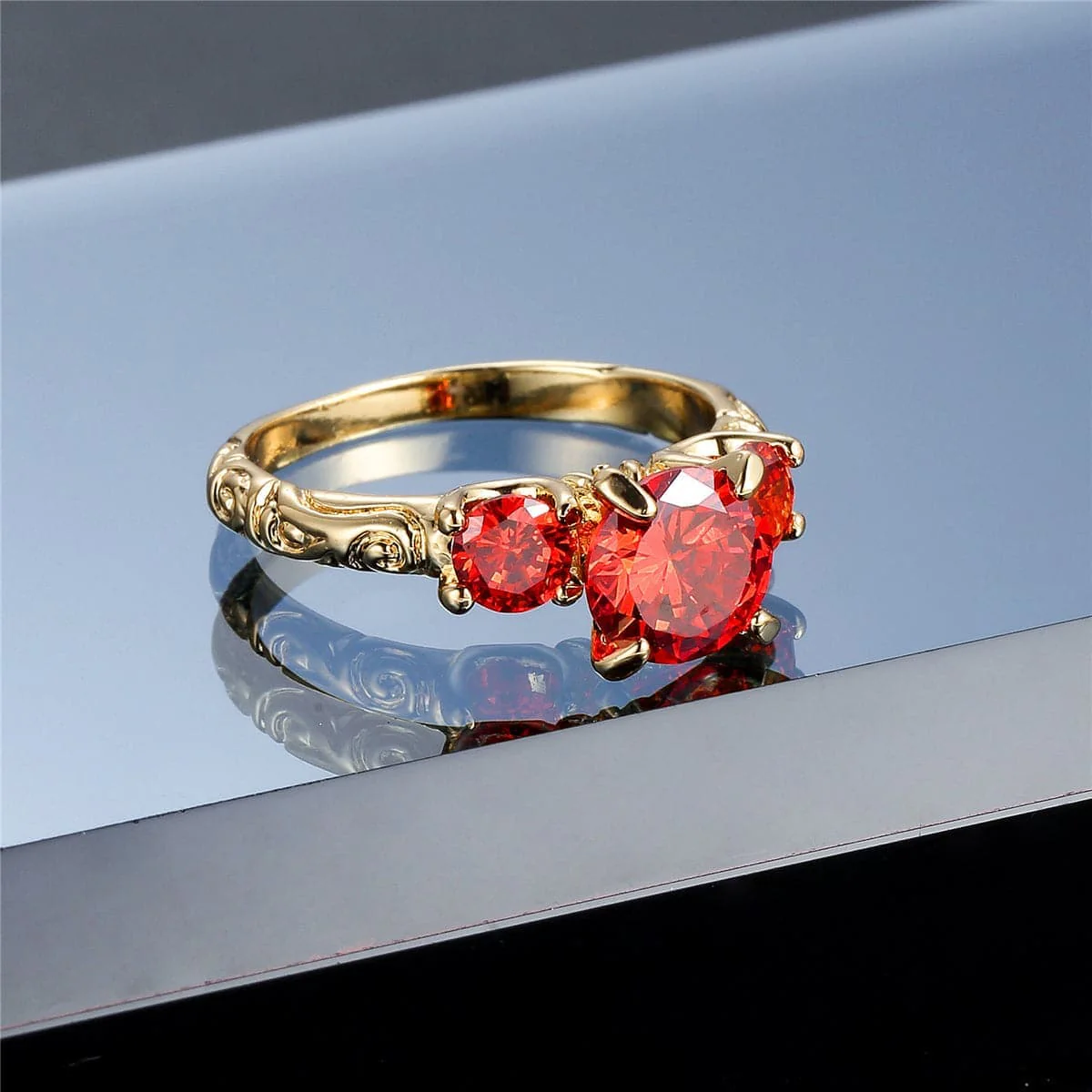 Red Crystal & Goldtone Ring