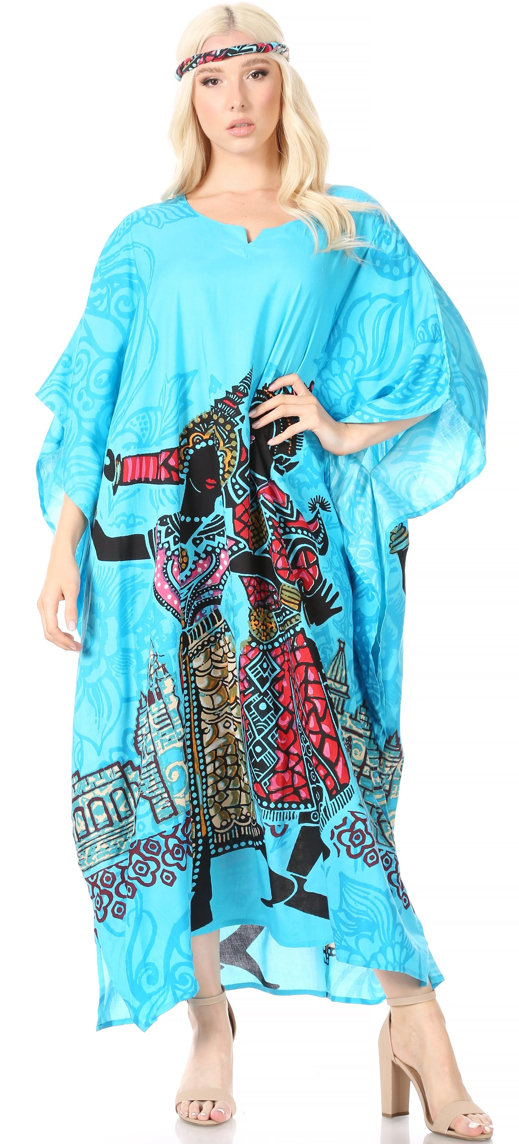 Sakkas Mera Women's Long Loose Short Sleeve Summer Casual Caftan Kaftan Dress - Image 10