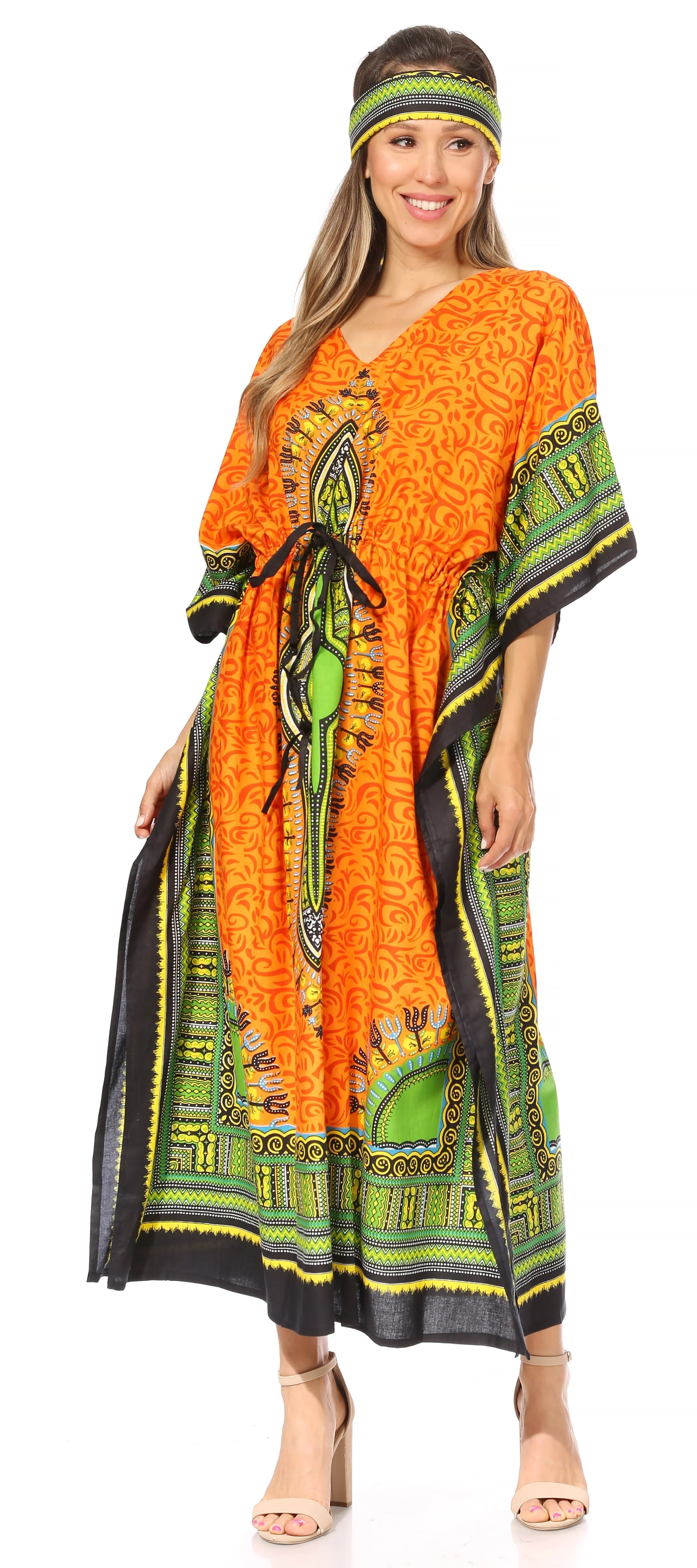 Sakkas Mera Women's Long Loose Short Sleeve Summer Casual Caftan Kaftan Dress - Image 100