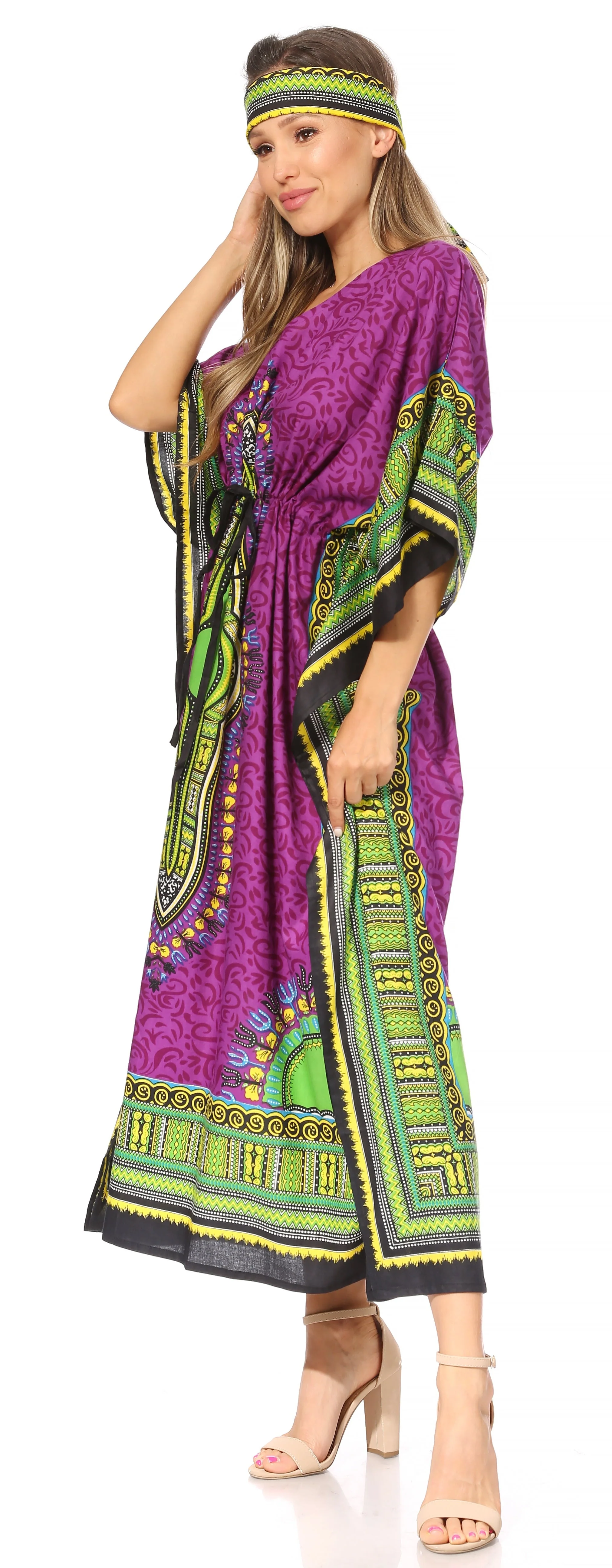 Sakkas Mera Women's Long Loose Short Sleeve Summer Casual Caftan Kaftan Dress - Image 103