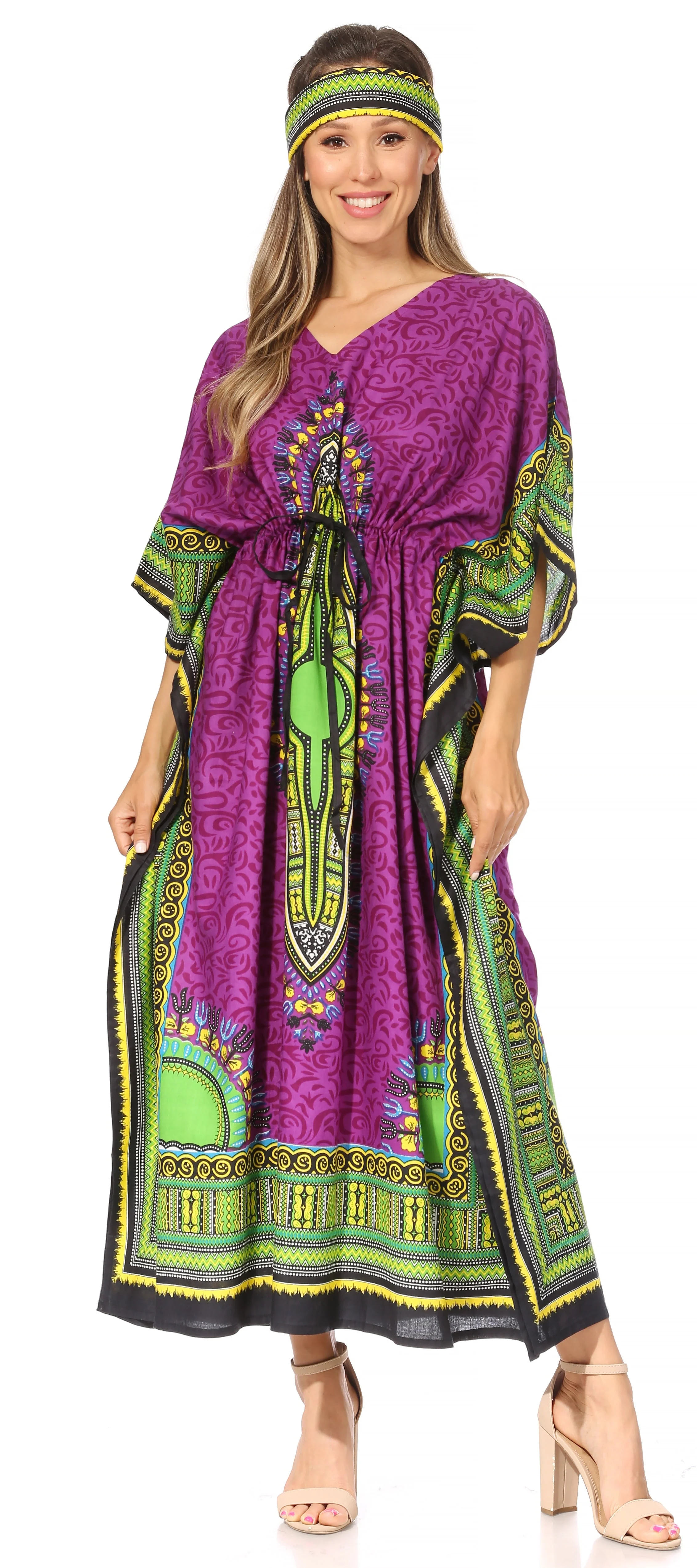 Sakkas Mera Women's Long Loose Short Sleeve Summer Casual Caftan Kaftan Dress - Image 105