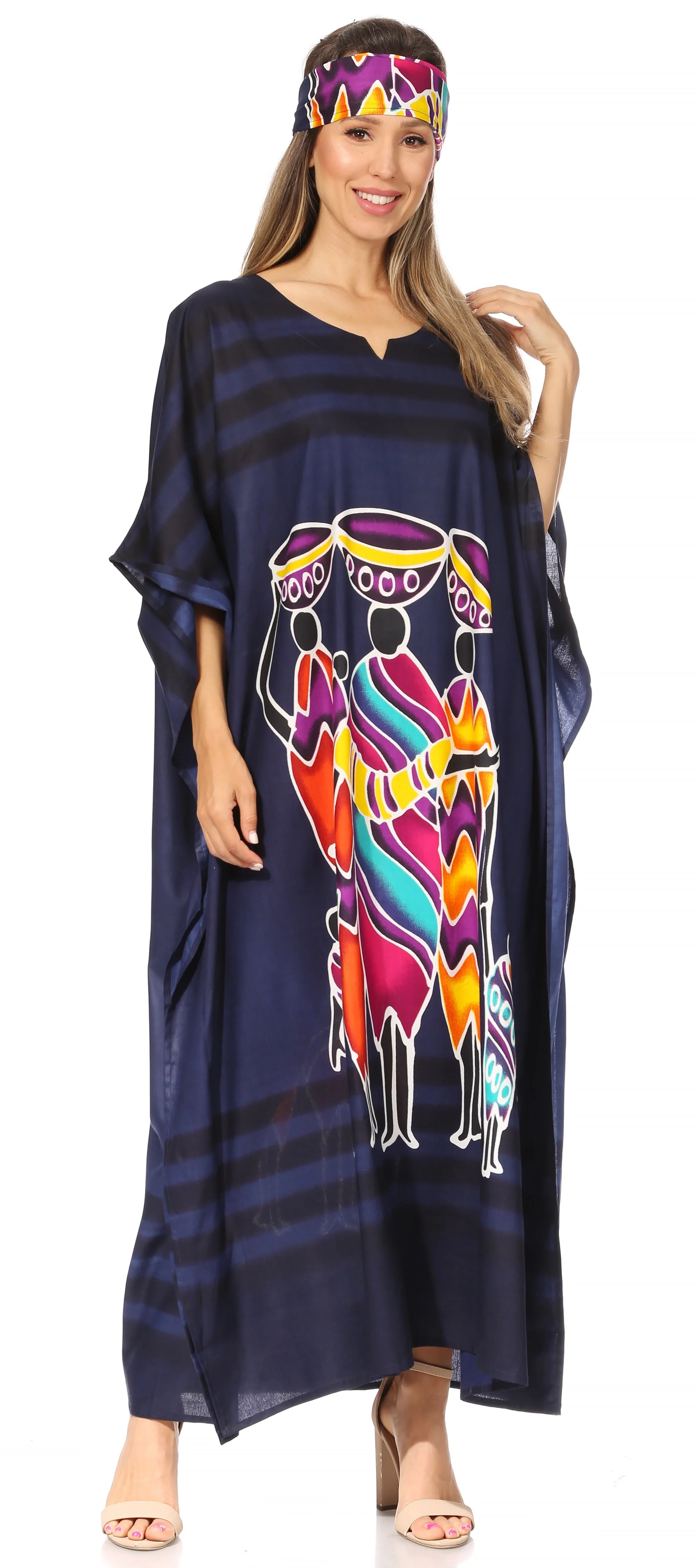 Sakkas Mera Women's Long Loose Short Sleeve Summer Casual Caftan Kaftan Dress - Image 111