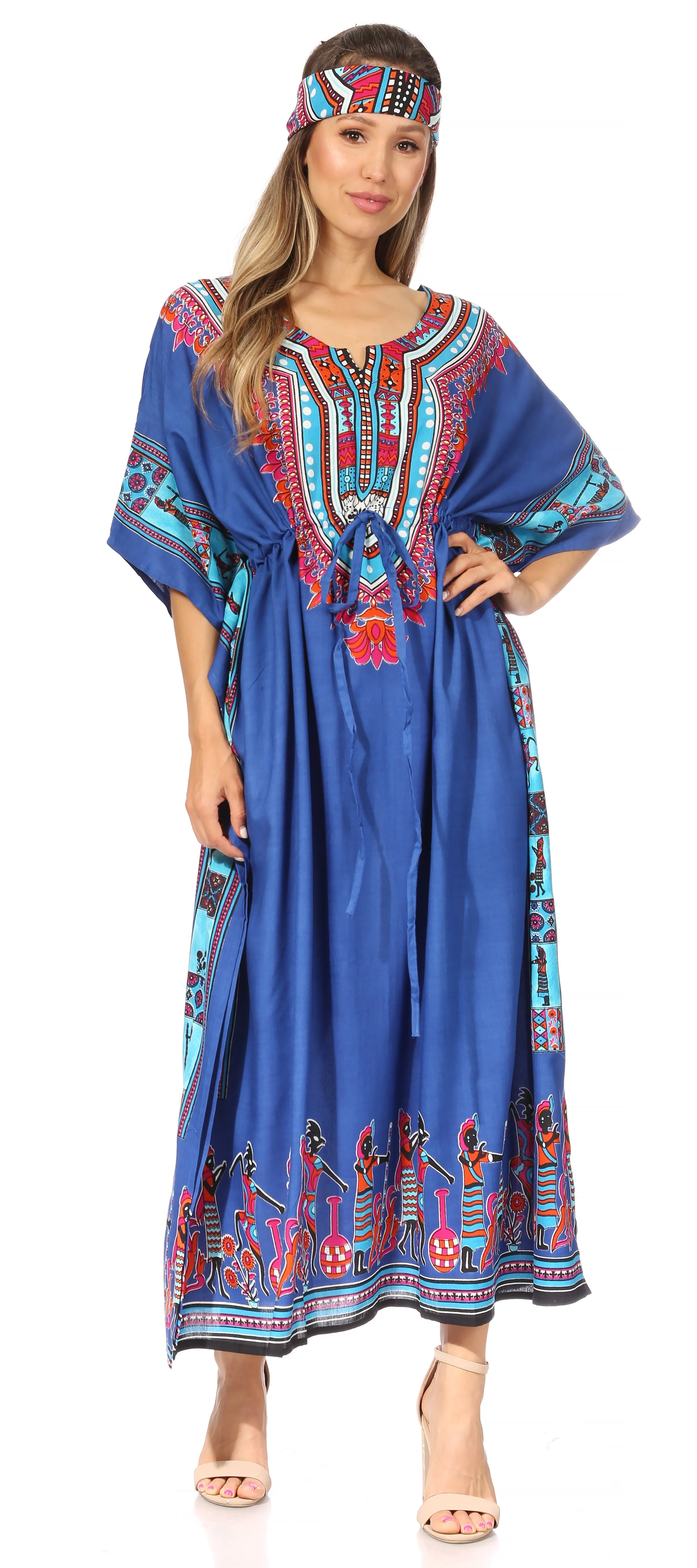 Sakkas Mera Women's Long Loose Short Sleeve Summer Casual Caftan Kaftan Dress - Image 131