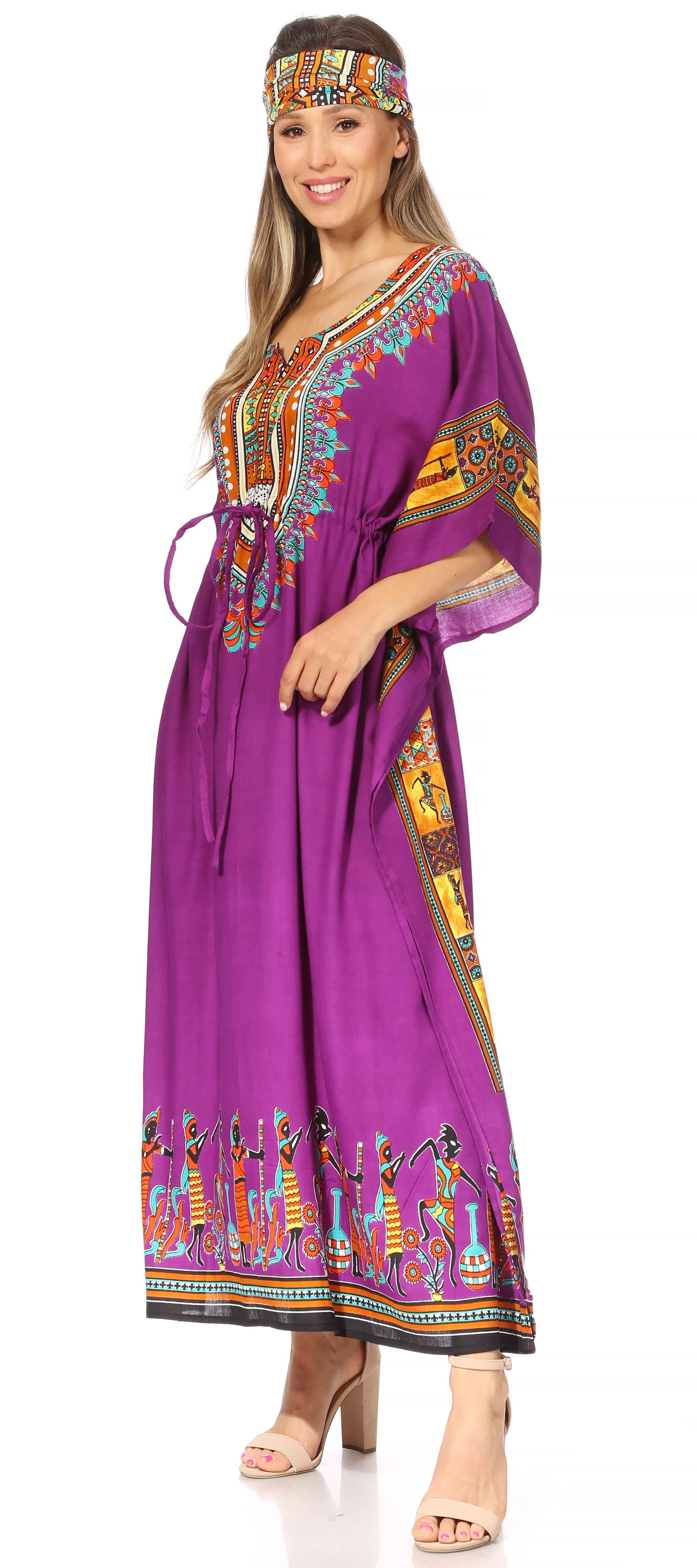 Sakkas Mera Women's Long Loose Short Sleeve Summer Casual Caftan Kaftan Dress - Image 143