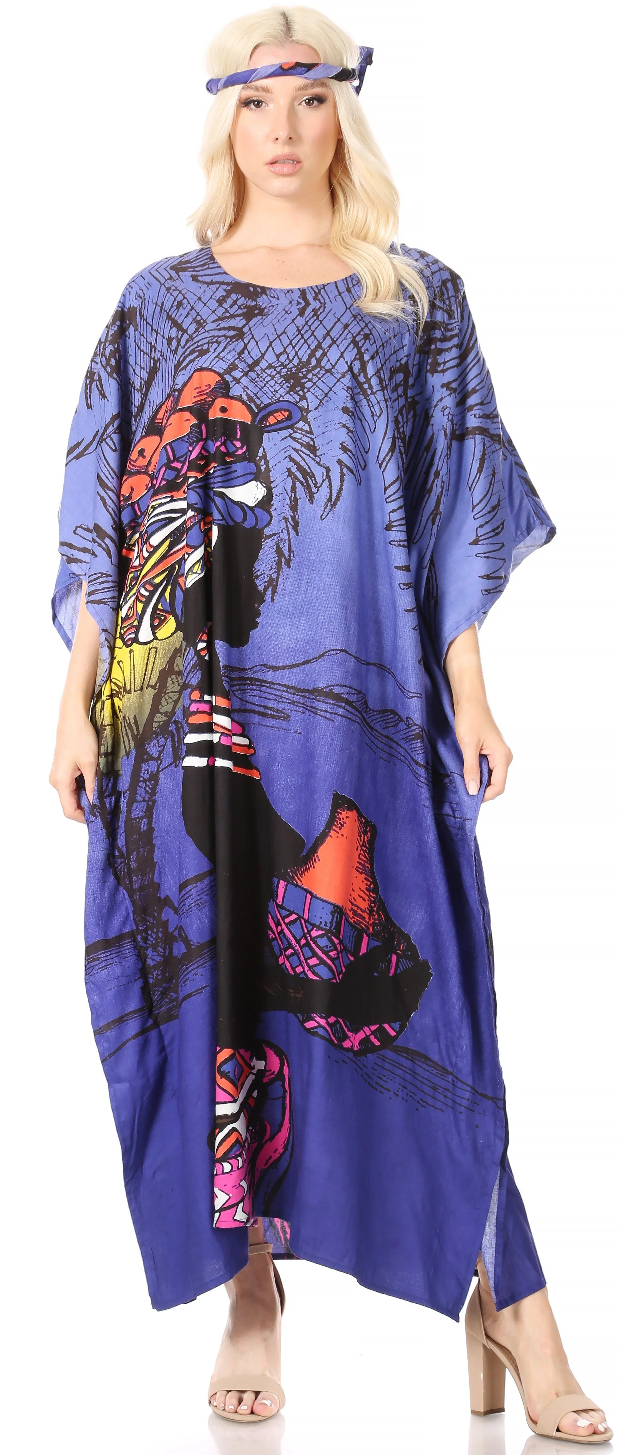 Sakkas Mera Women's Long Loose Short Sleeve Summer Casual Caftan Kaftan Dress - Image 35