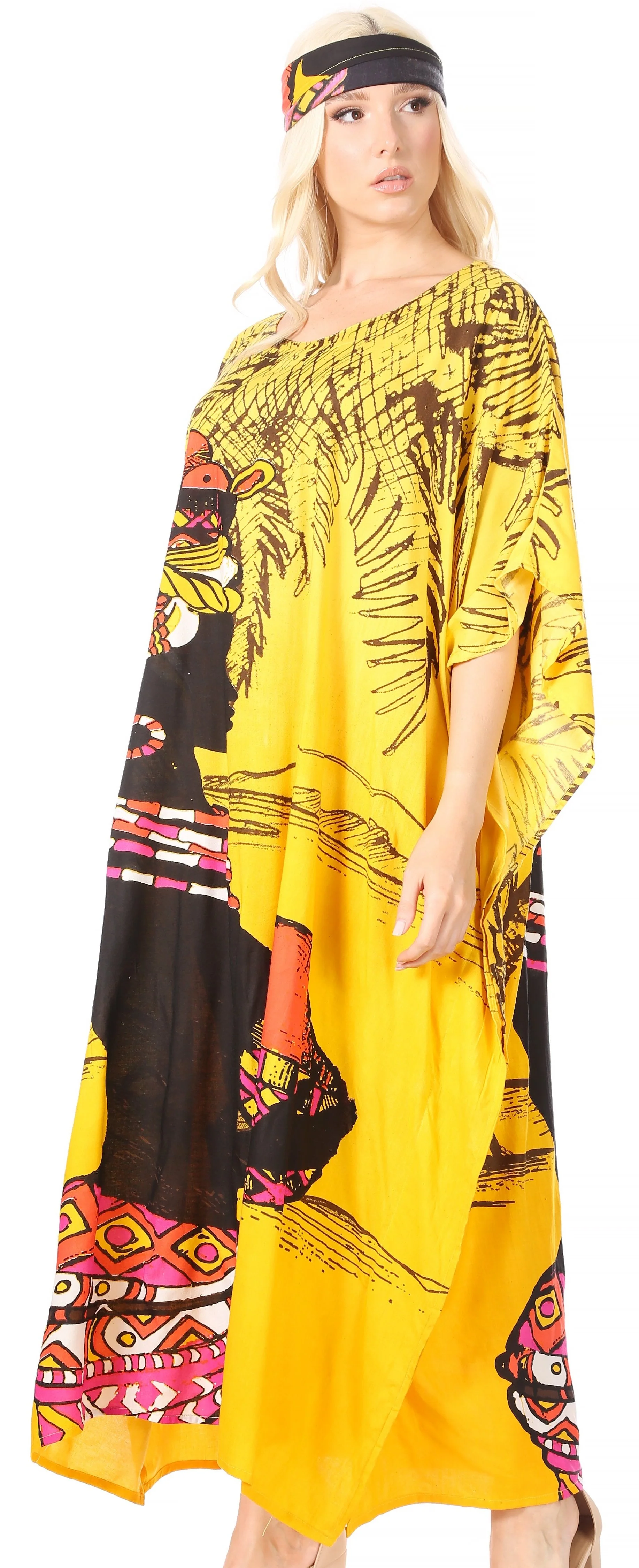 Sakkas Mera Women's Long Loose Short Sleeve Summer Casual Caftan Kaftan Dress - Image 41