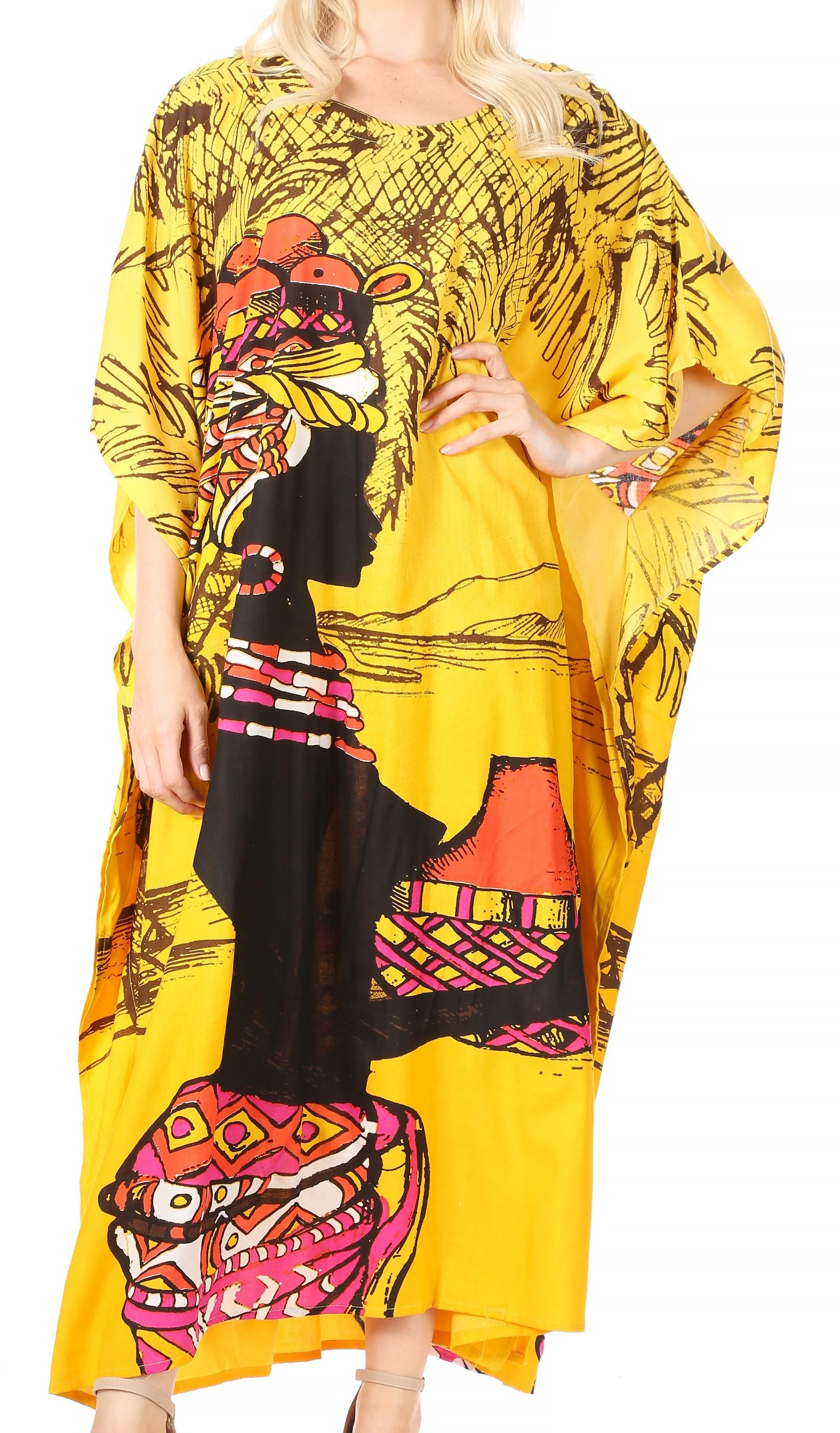 Sakkas Mera Women's Long Loose Short Sleeve Summer Casual Caftan Kaftan Dress - Image 44