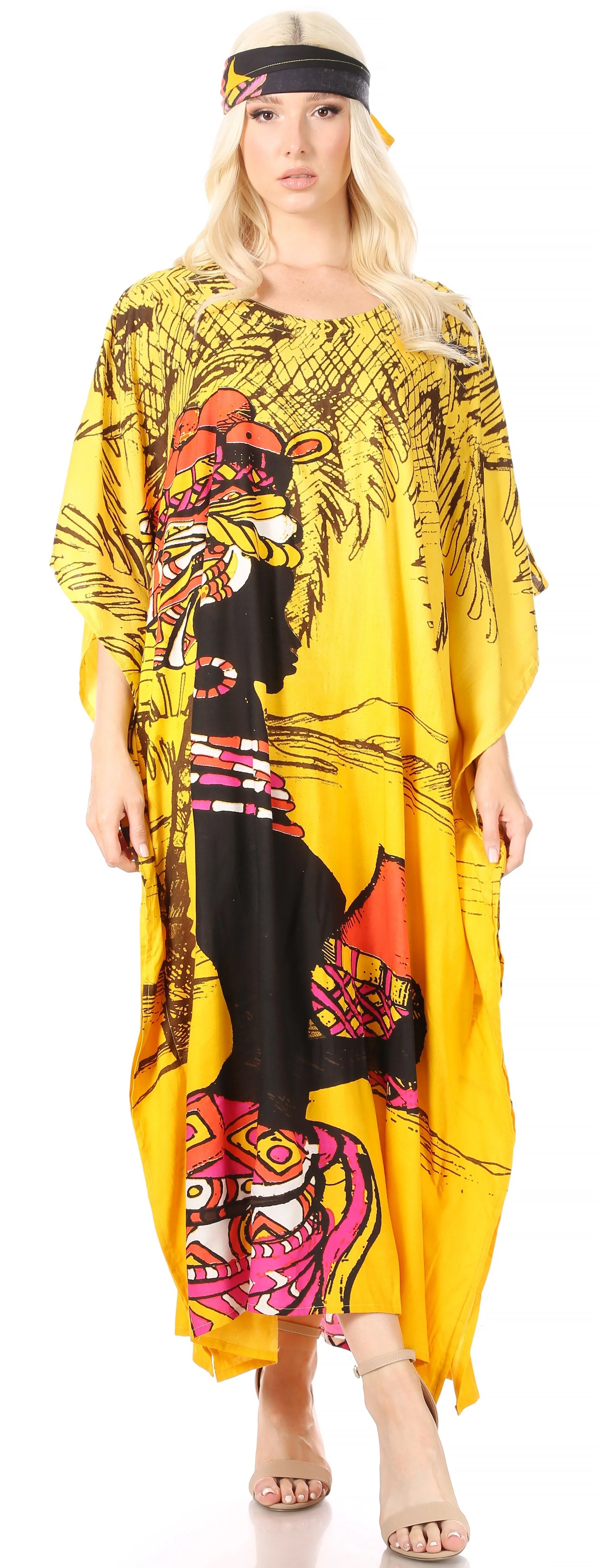 Sakkas Mera Women's Long Loose Short Sleeve Summer Casual Caftan Kaftan Dress - Image 45