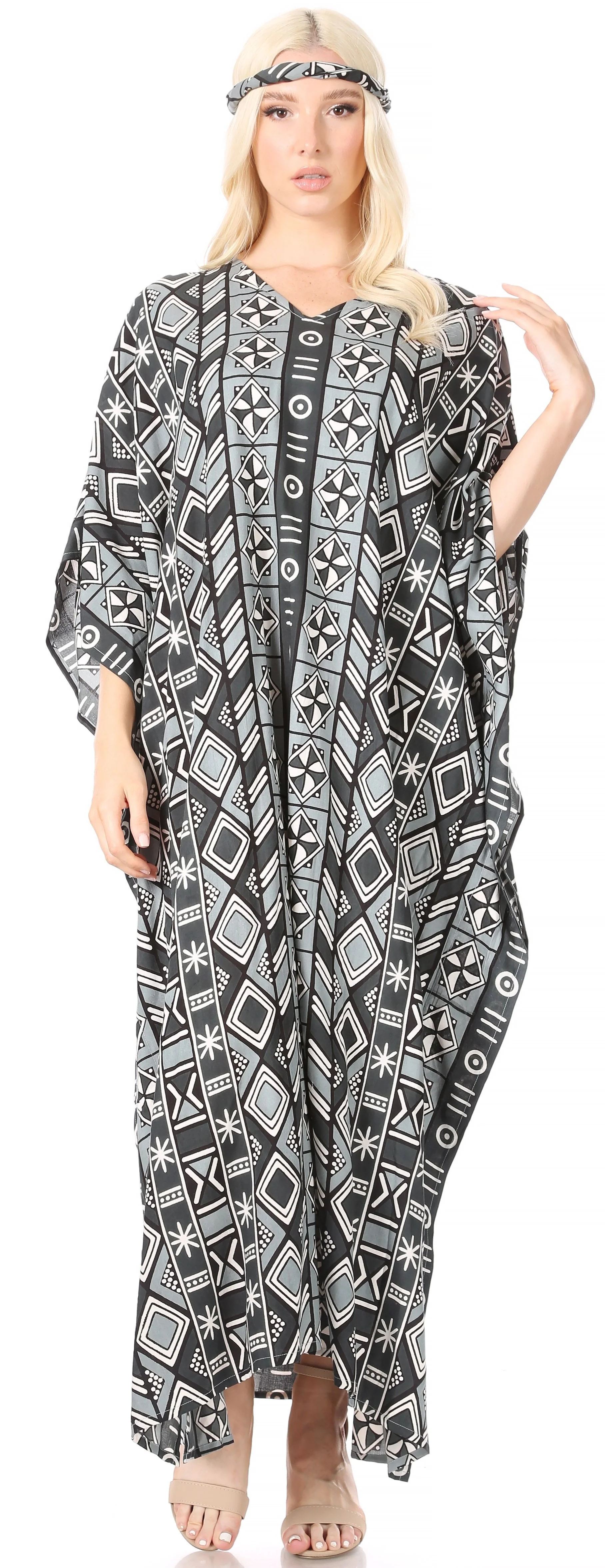 Sakkas Mera Women's Long Loose Short Sleeve Summer Casual Caftan Kaftan Dress - Image 55