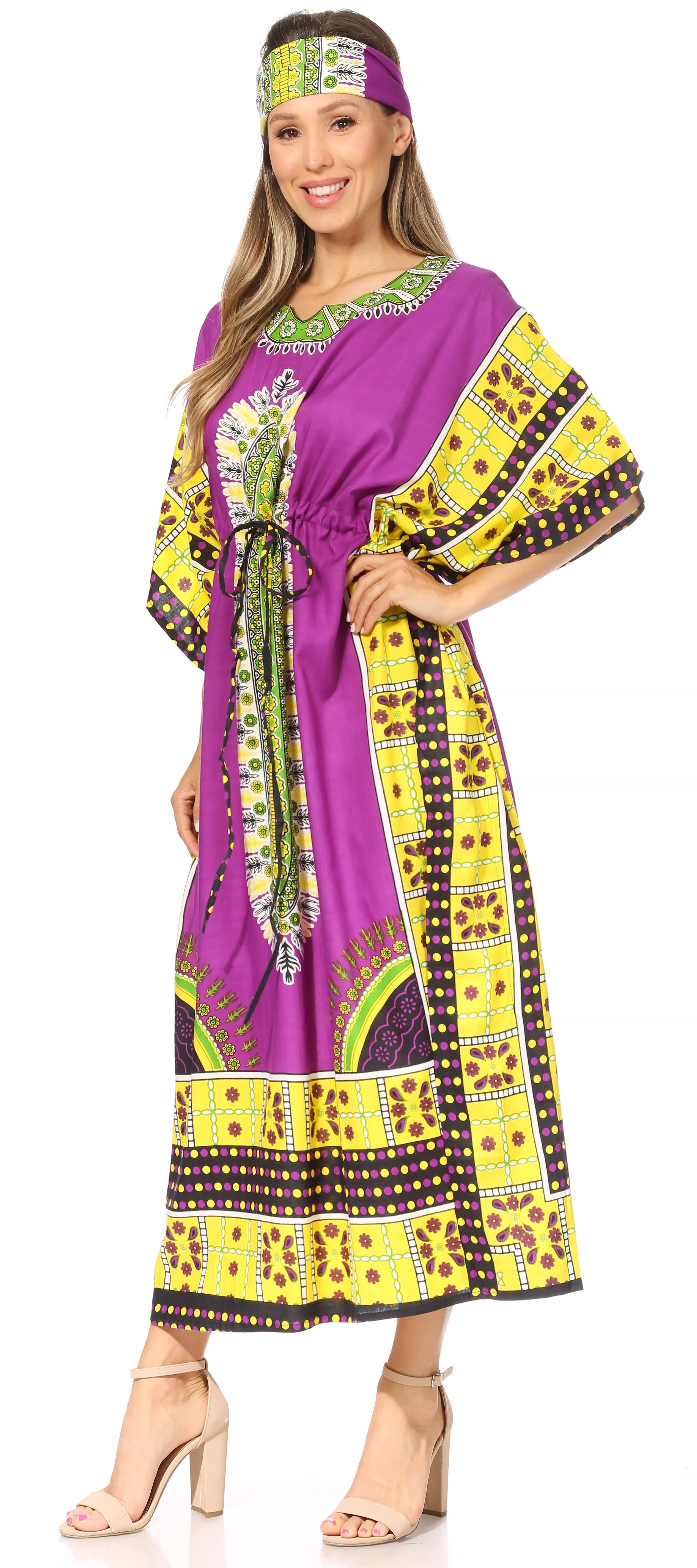 Sakkas Mera Women's Long Loose Short Sleeve Summer Casual Caftan Kaftan Dress - Image 73