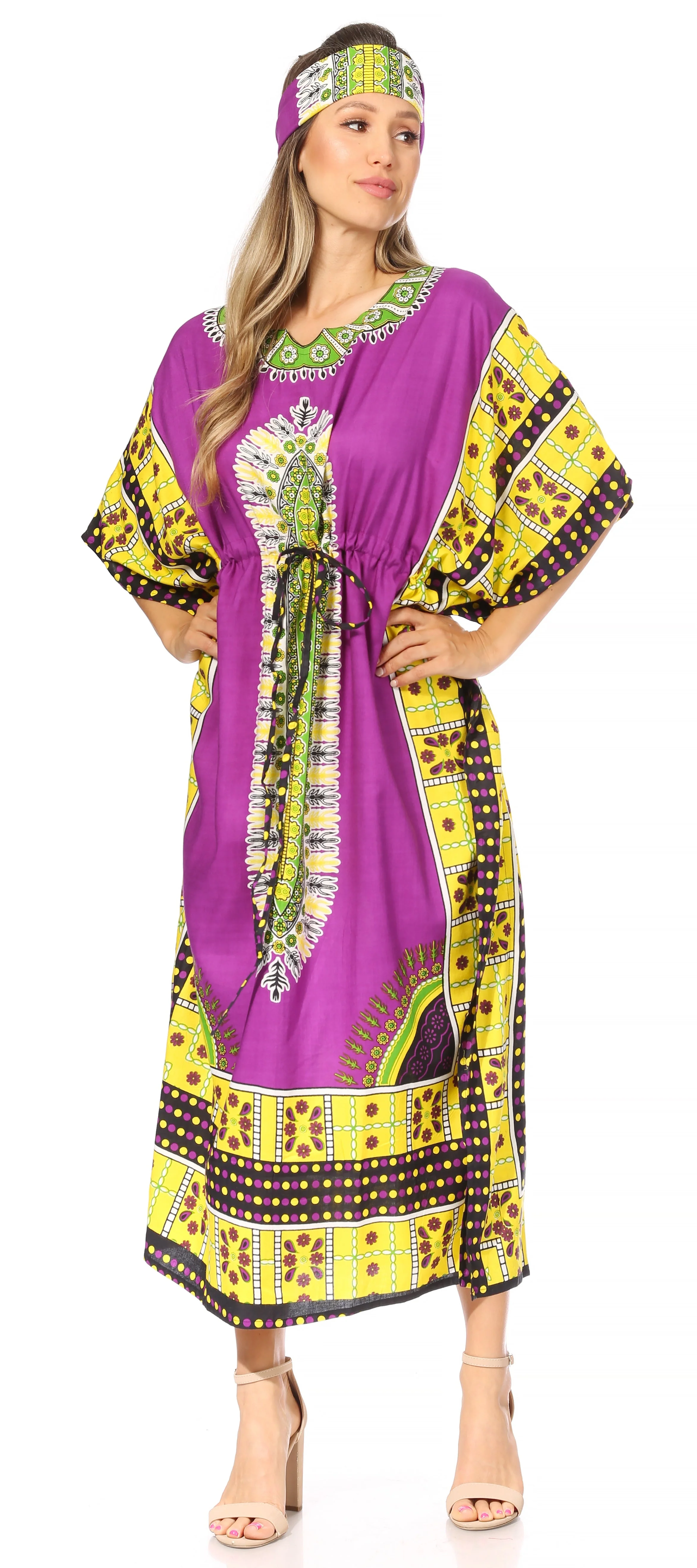 Sakkas Mera Women's Long Loose Short Sleeve Summer Casual Caftan Kaftan Dress - Image 75