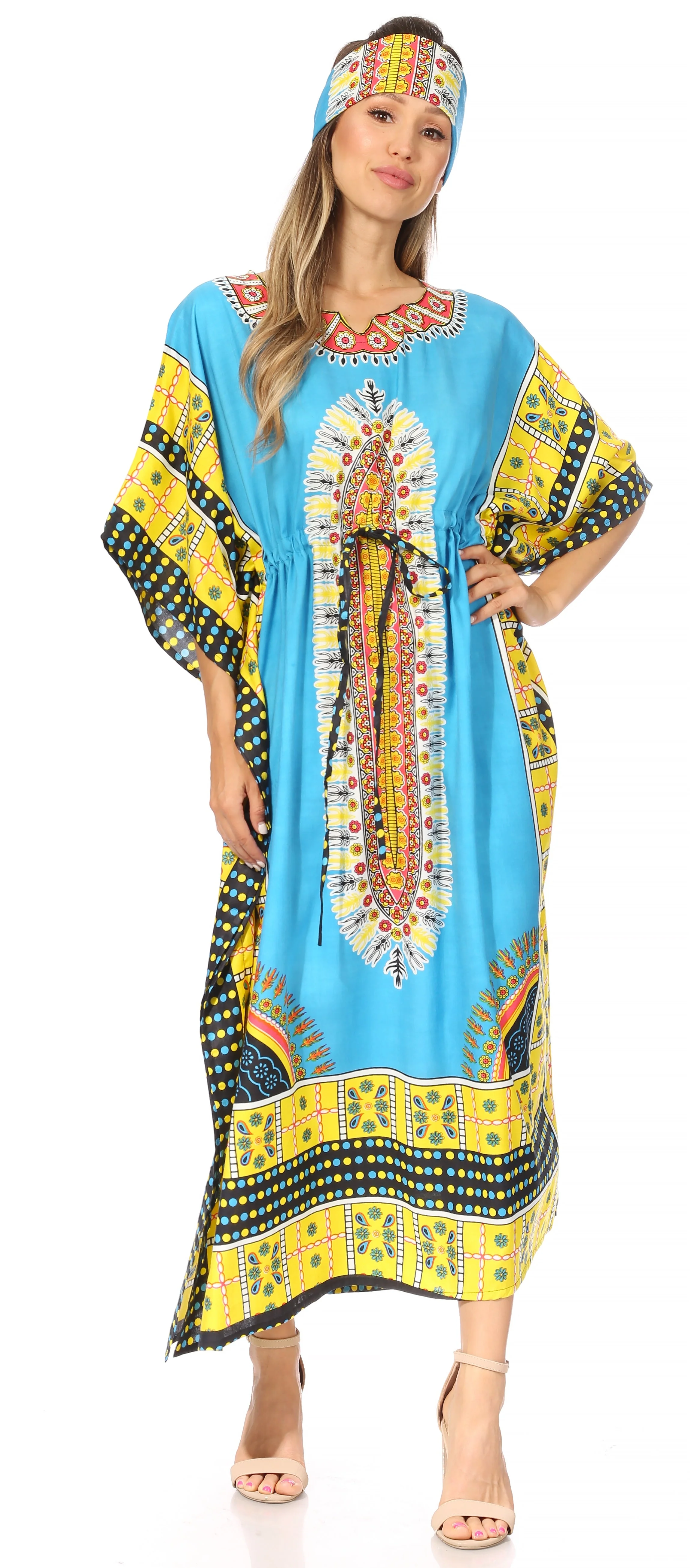 Sakkas Mera Women's Long Loose Short Sleeve Summer Casual Caftan Kaftan Dress - Image 80